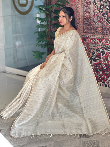 Floral Embroidery With Kesiya Weaved Tussar Saree | MNH484