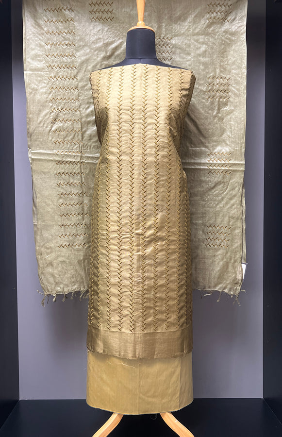 Machine Embroidery Detailed Tussar Salwar Set | MNH495
