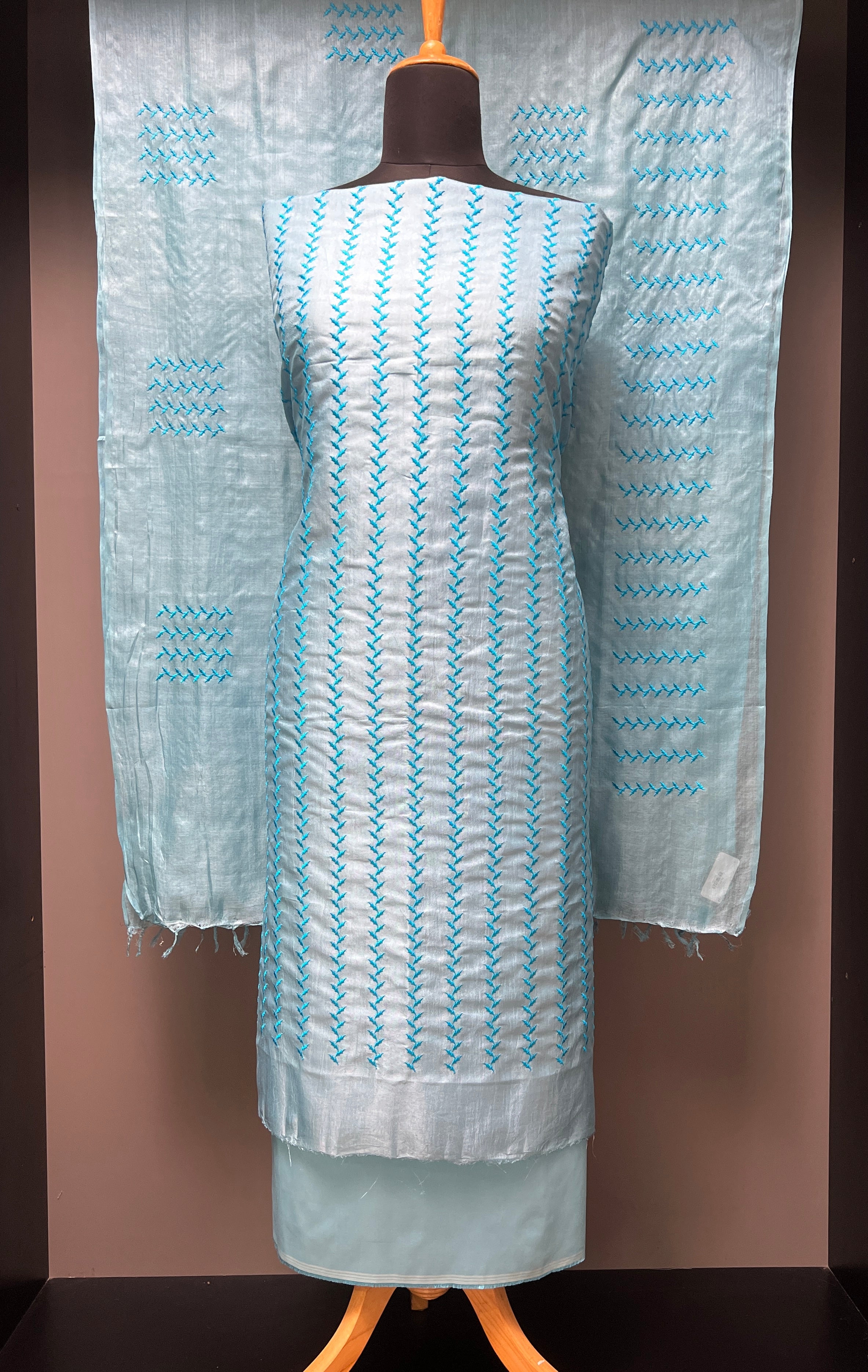 Machine Embroidery Detailed Tussar Salwar Set | MNH497