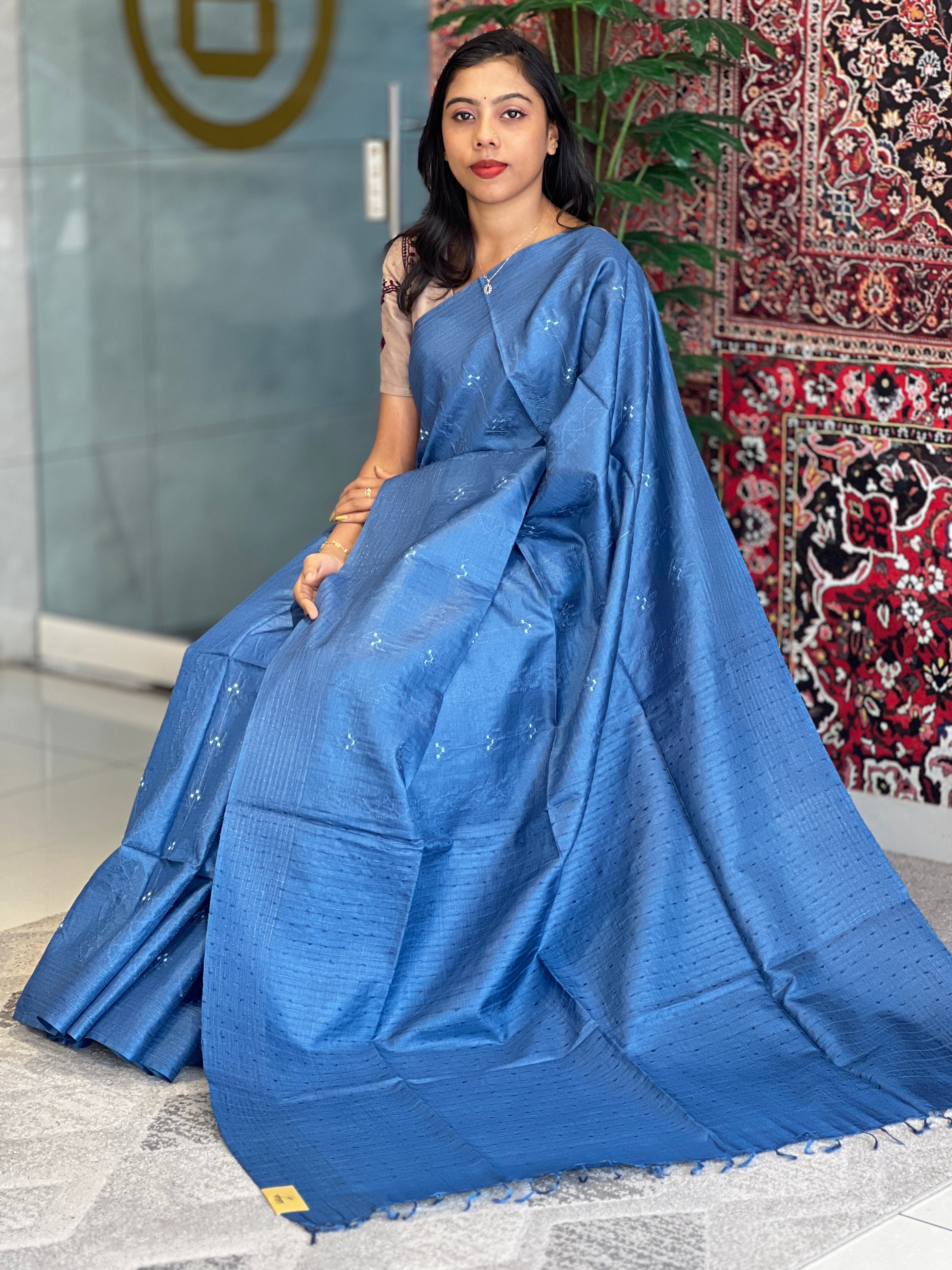 Machine Embroidery Detailed Tussar Saree | MNH508