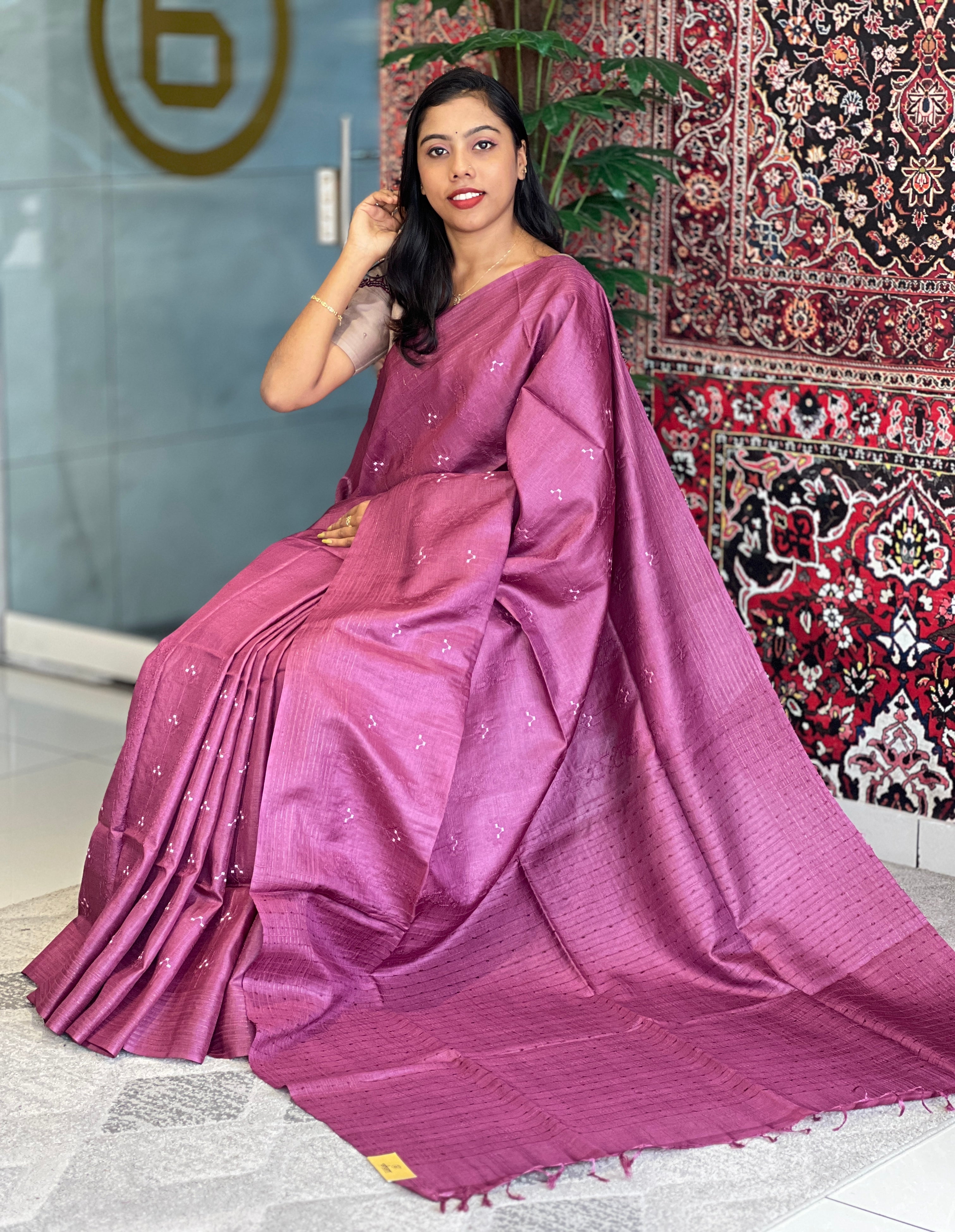 Machine Embroidery Detailed Tussar Saree | MNH509