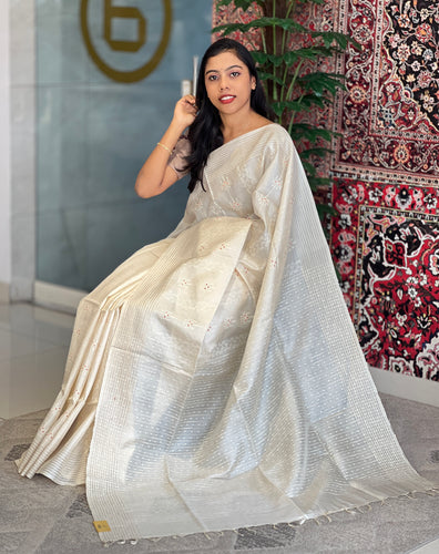 Machine Embroidery Detailed Tussar Saree | MNH511