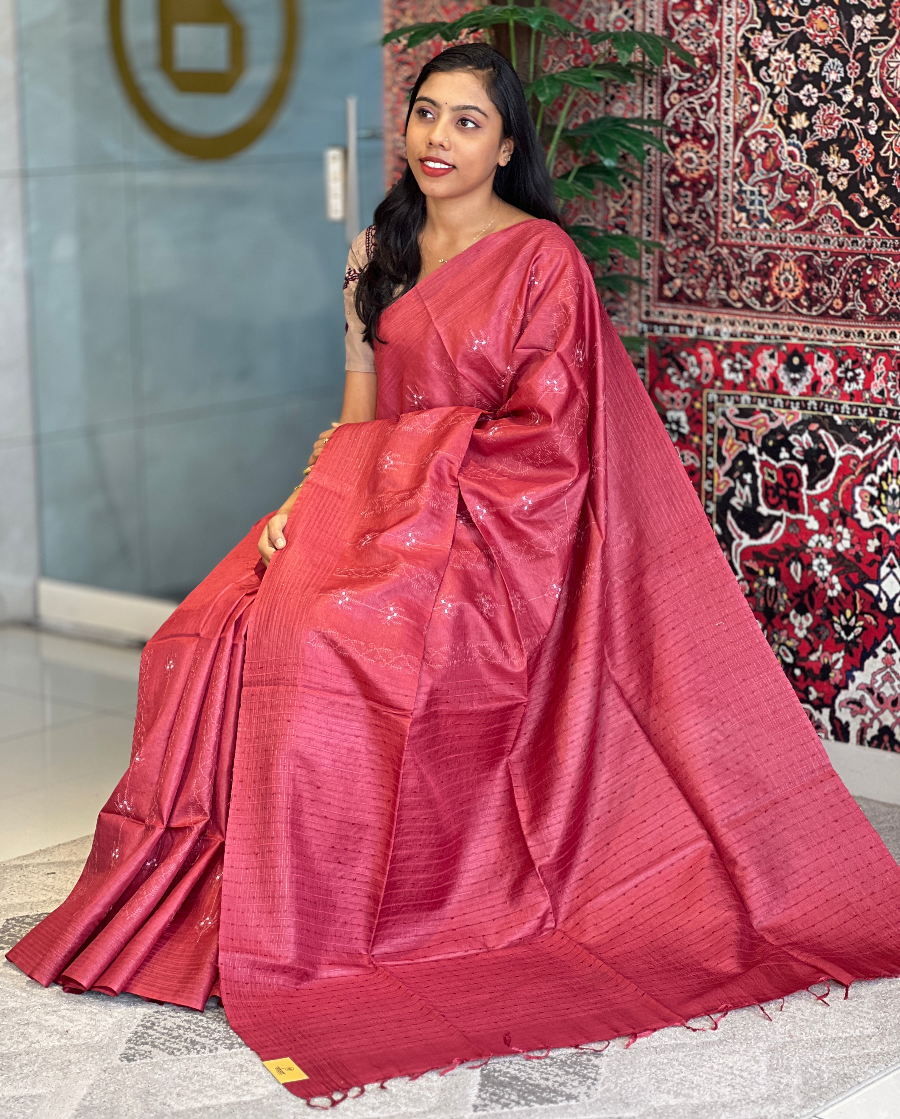 Machine Embroidery Detailed Tussar Saree | MNH512