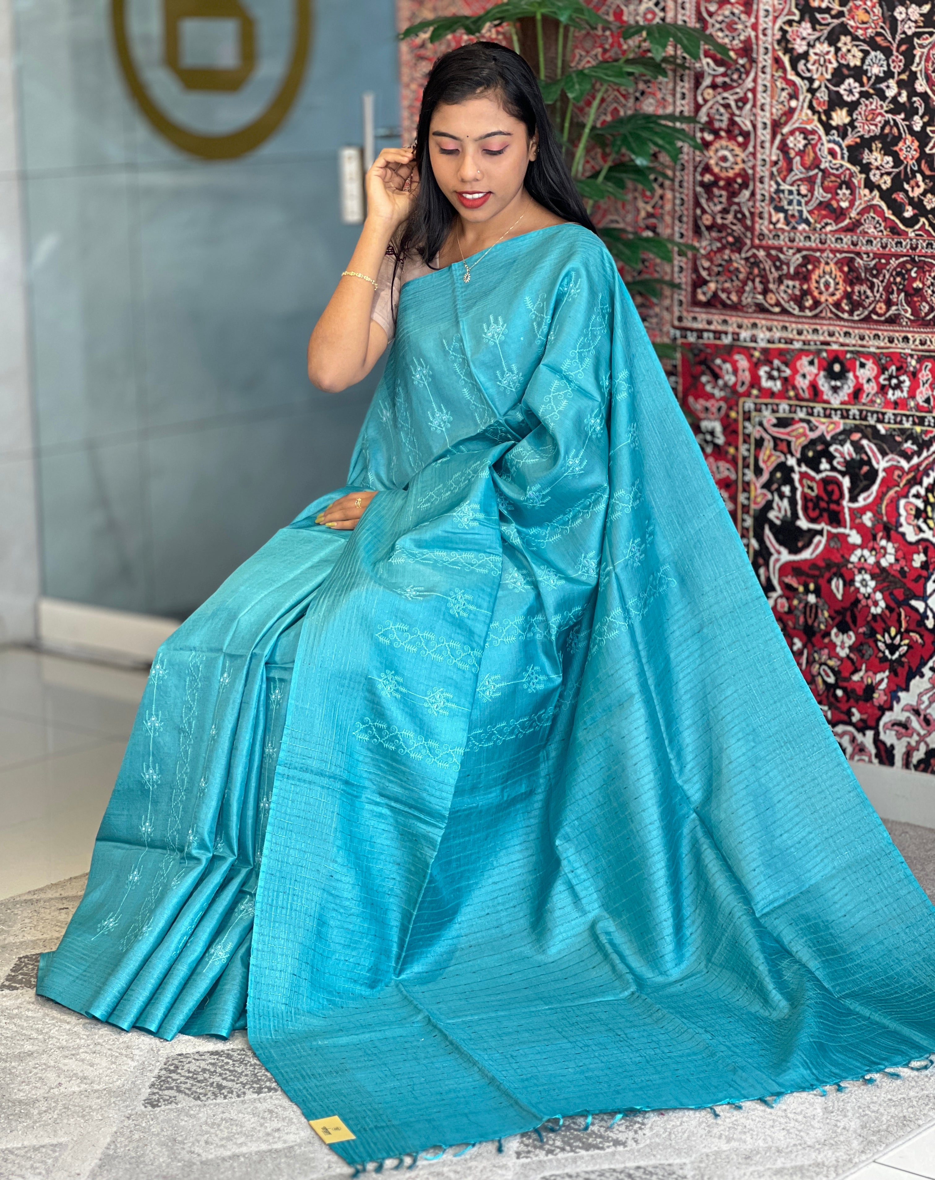 Machine Embroidery Detailed Tussar Saree | MNH513