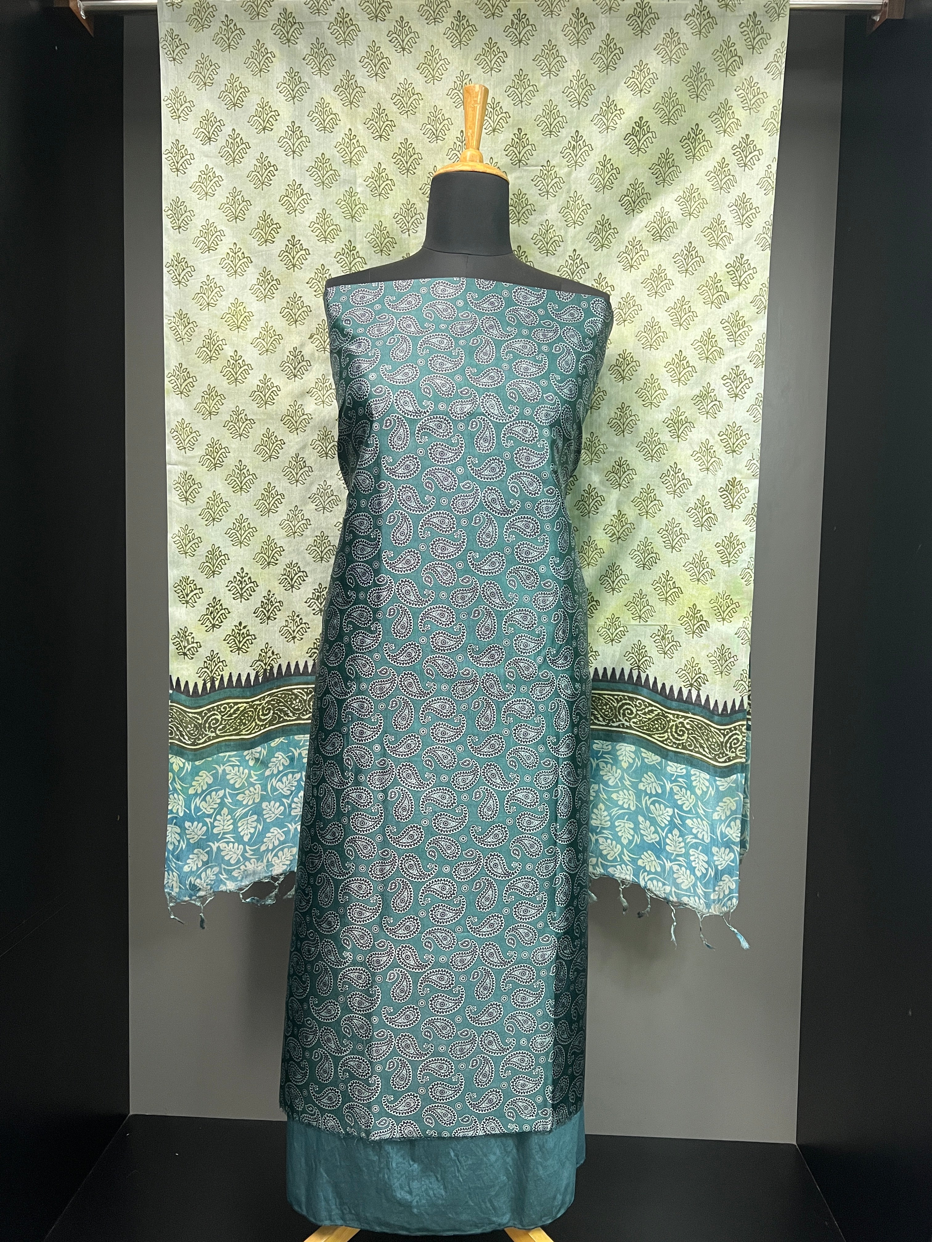 Paisley Printed Pure Tussar Salwar Set | MNH538