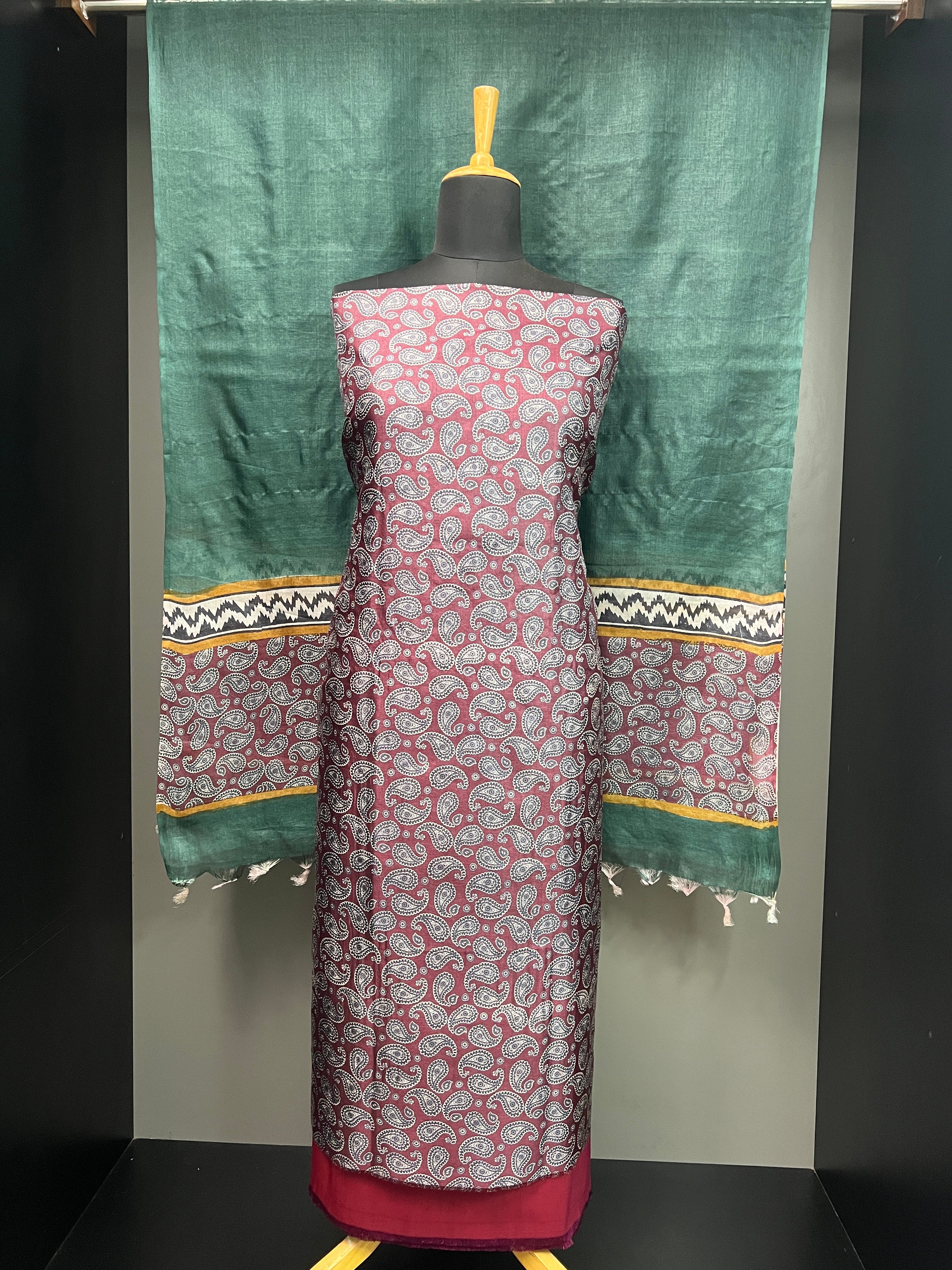 Paisley Printed Pure Tussar Salwar Set | MNH539