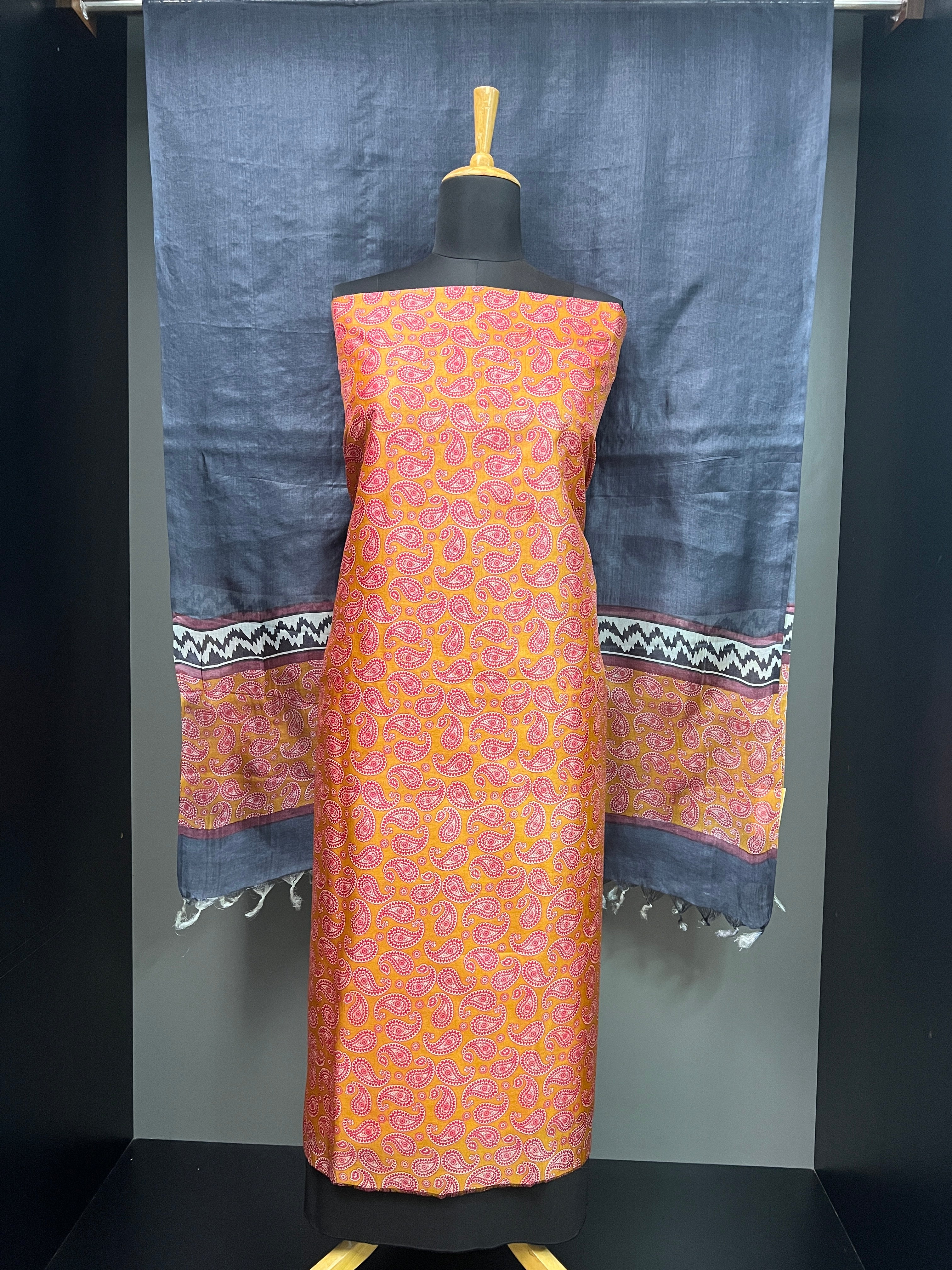 Paisley Printed Pure Tussar Salwar Set | MNH540