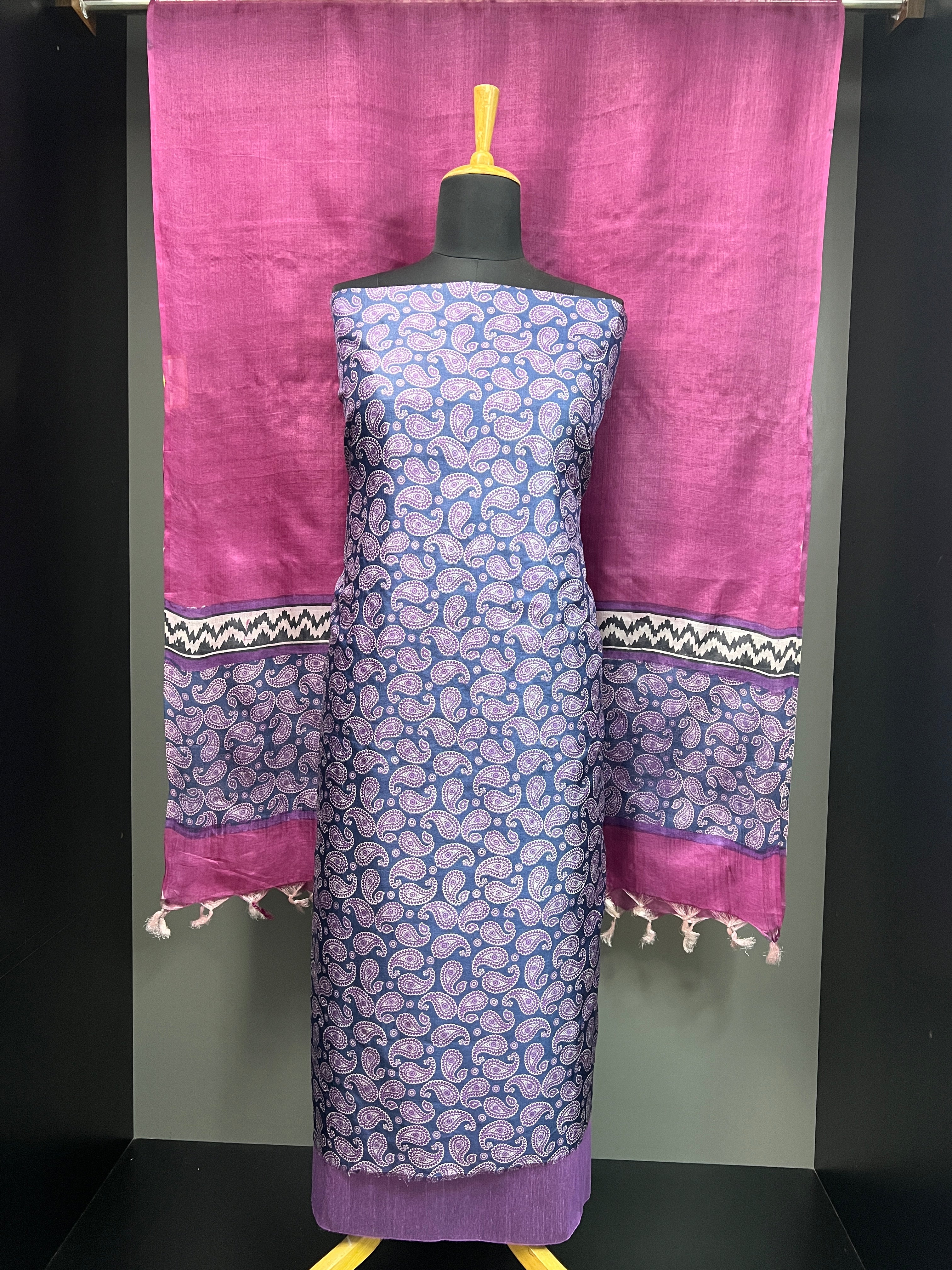 Paisley Printed Pure Tussar Salwar Set | MNH541