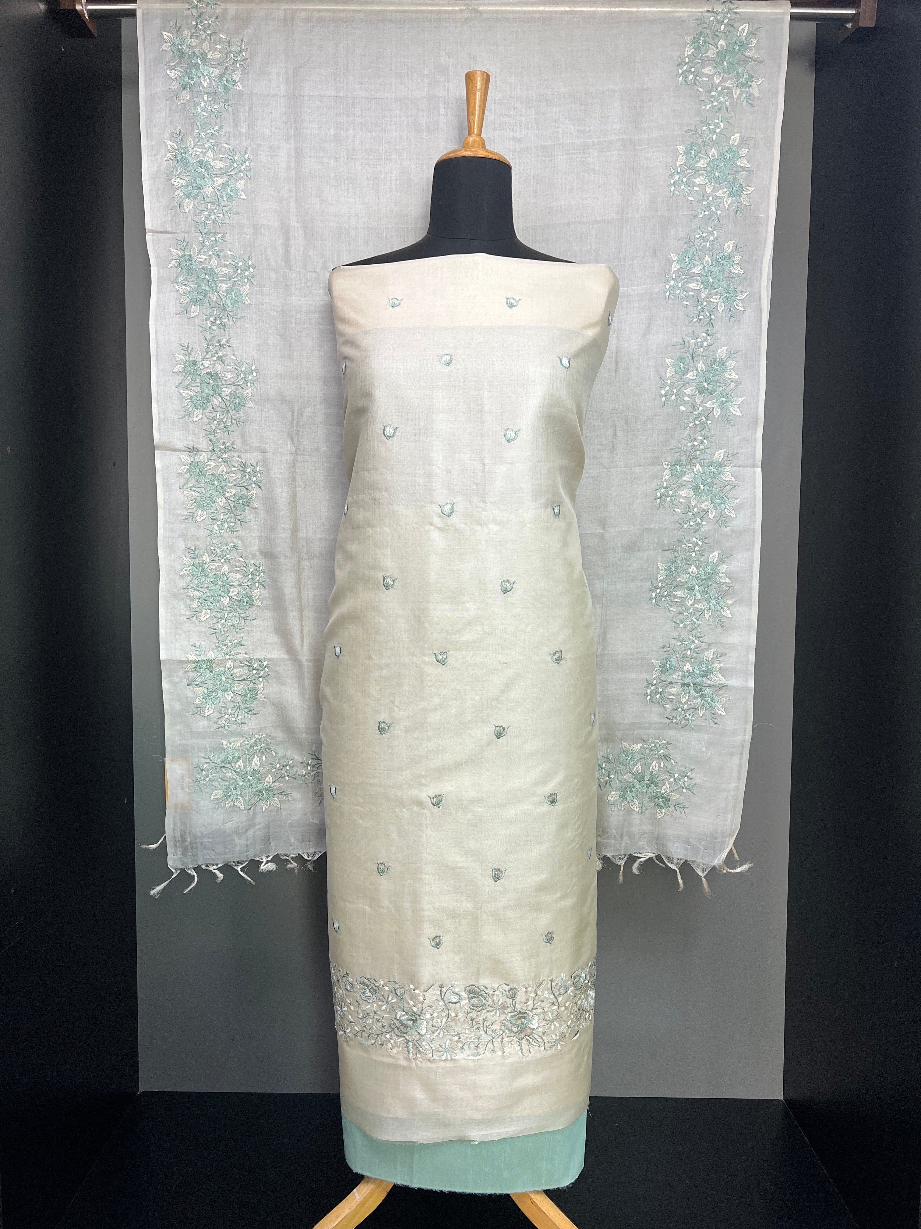 Machine Embroidery Detailed Soft Tussar Salwar Set | MNH556