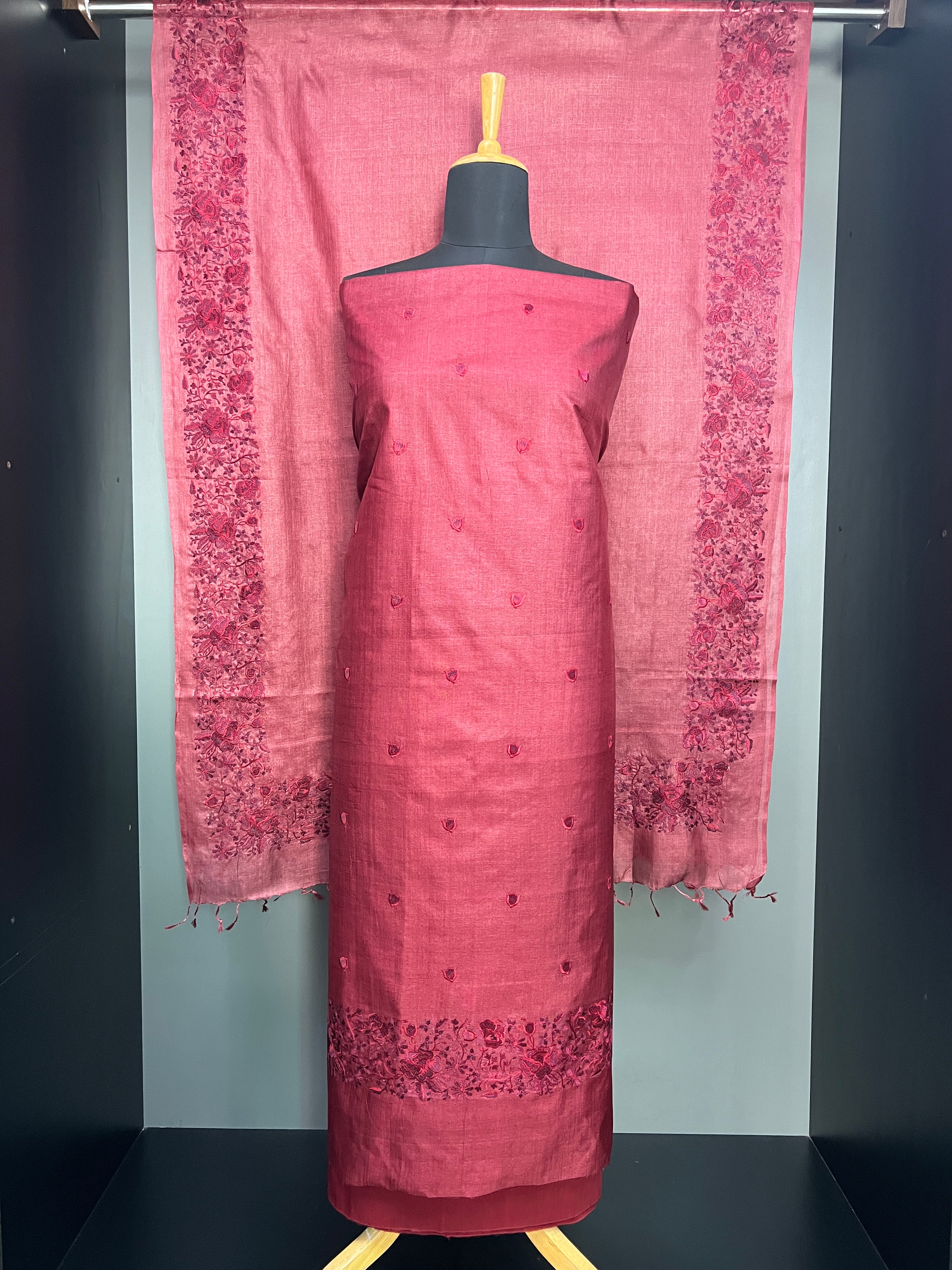 Machine Embroidery Detailed Soft Tussar Salwar Set | MNH557