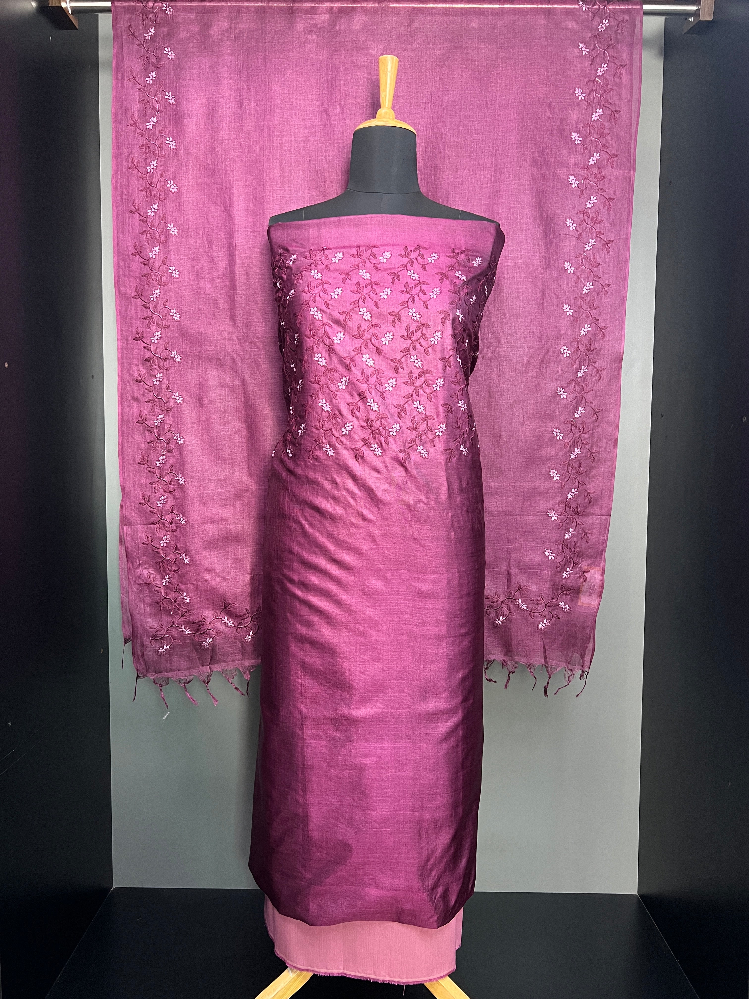 Machine Embroidery Detailed Soft Tussar Salwar Set | MNH558