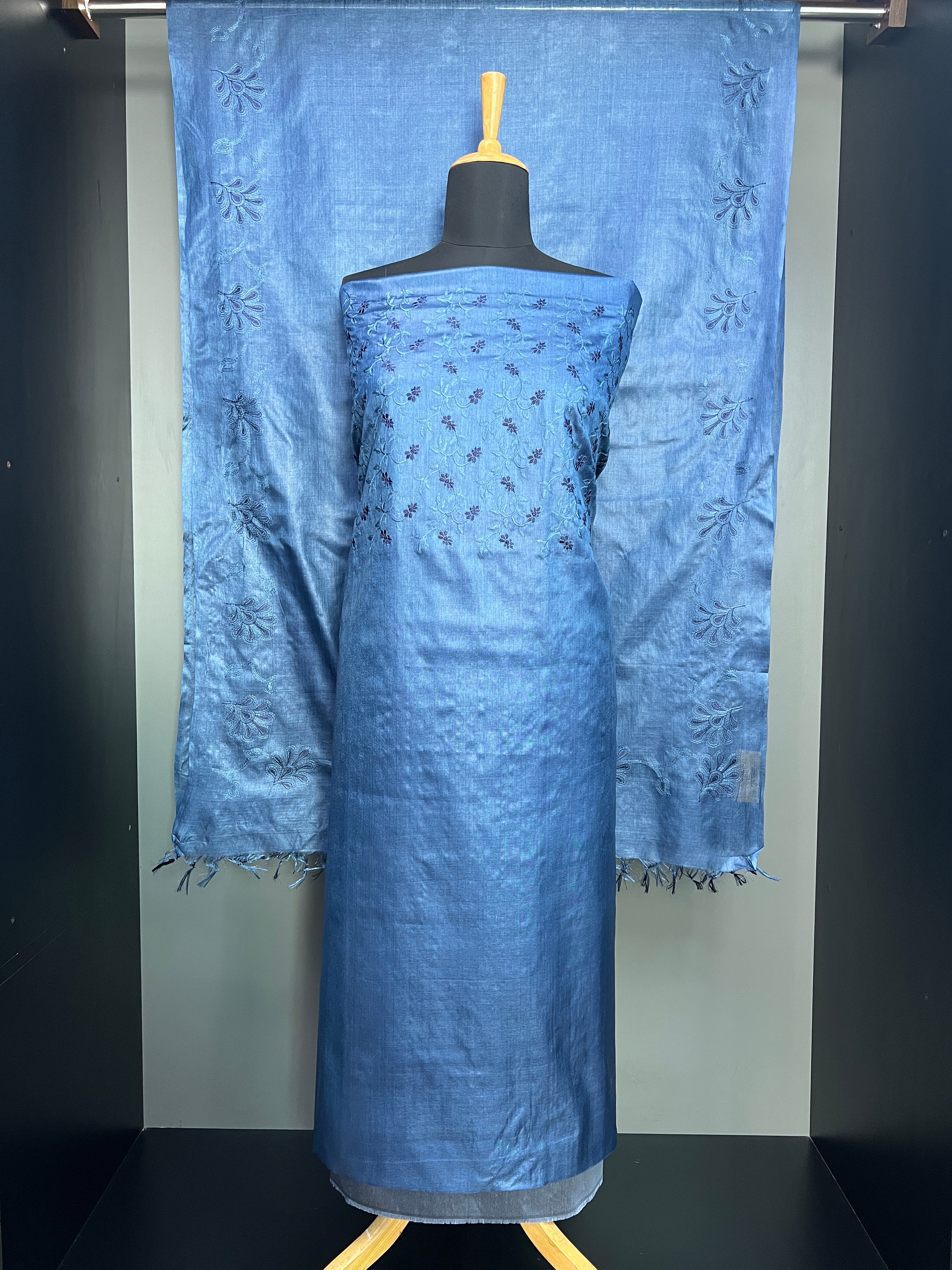 Machine Embroidery Detailed Soft Tussar Salwar Set | MNH559