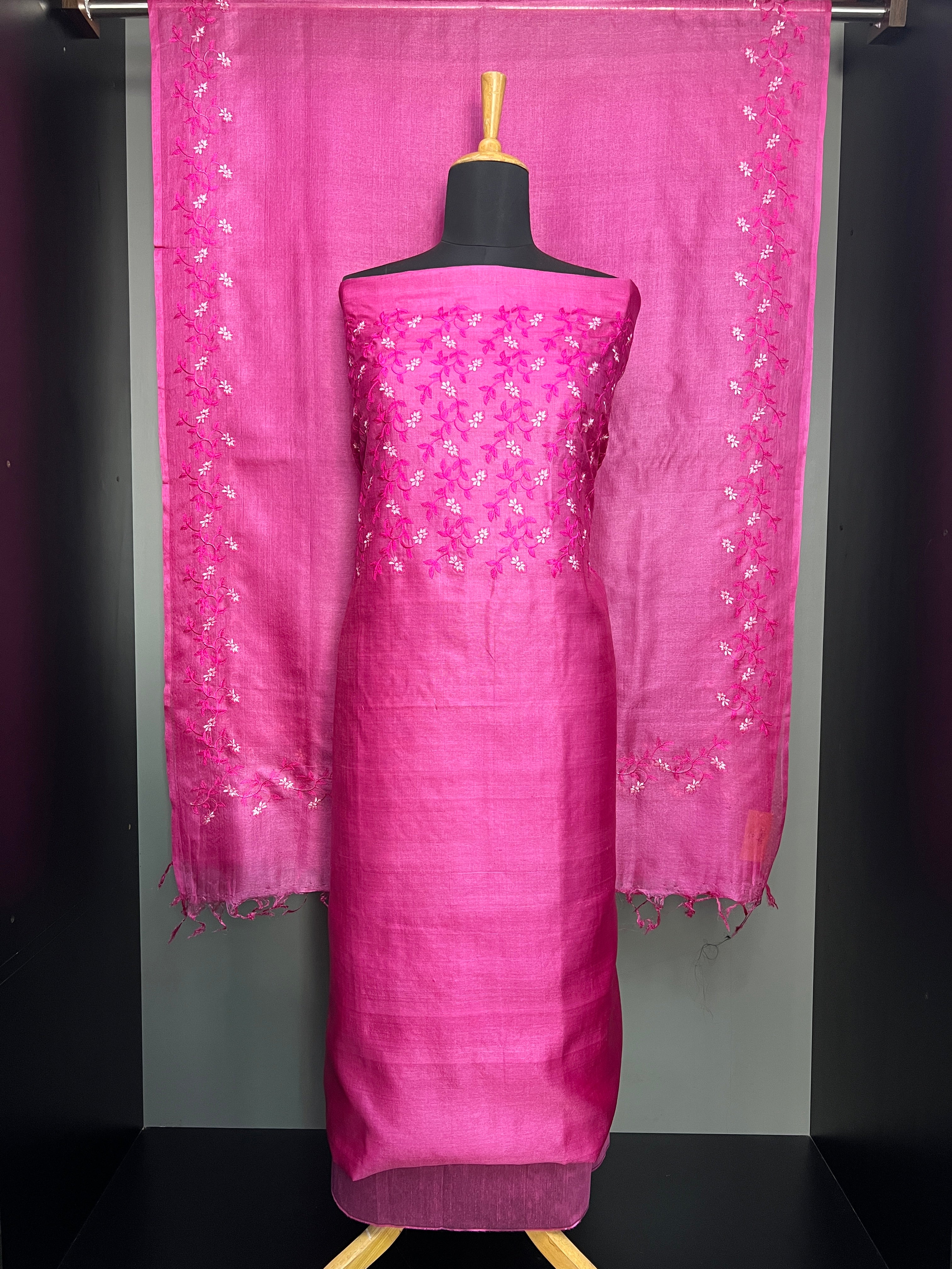 Machine Embroidery Detailed Soft Tussar Salwar Set | MNH560