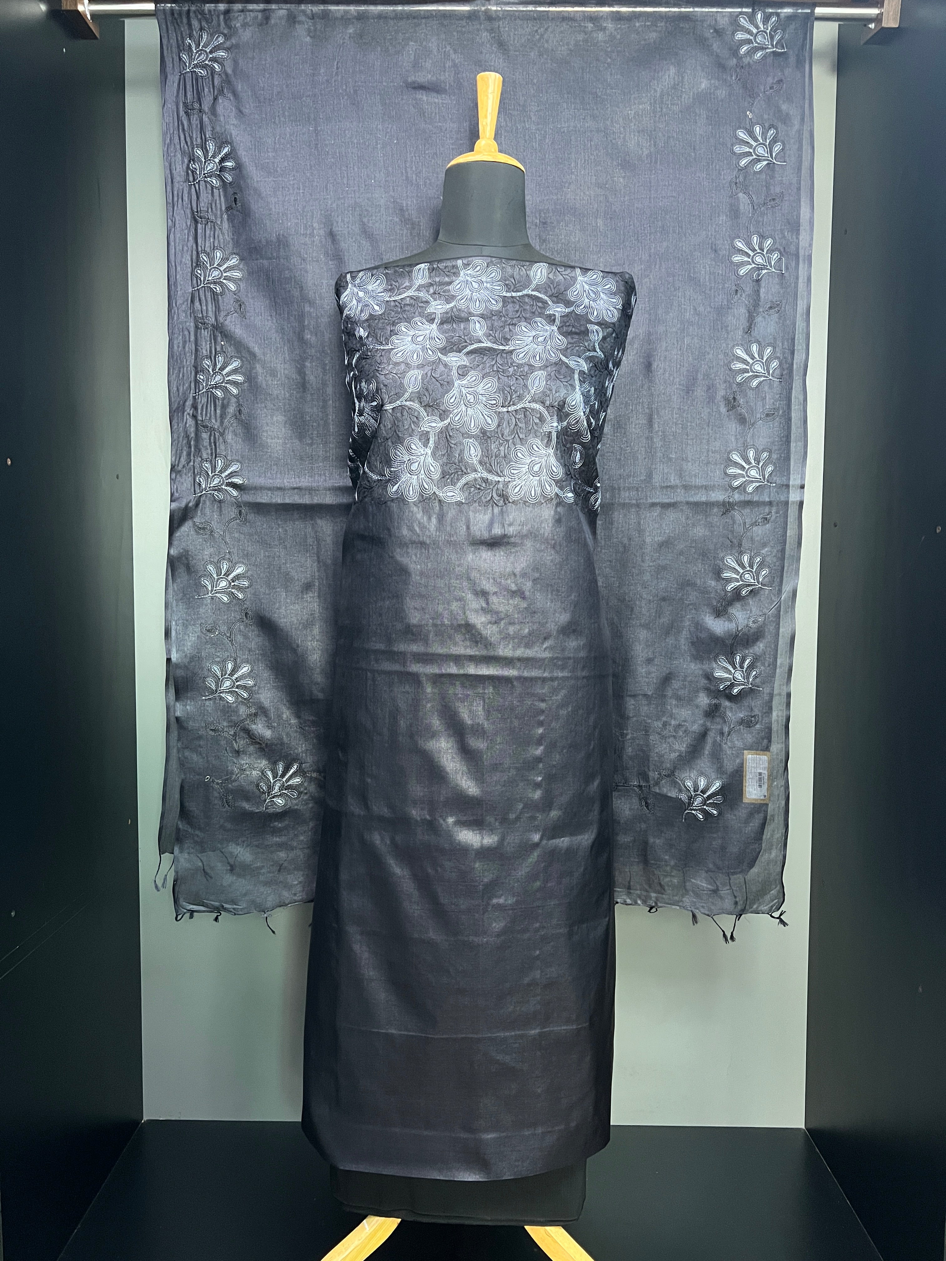 Machine Embroidery Detailed Soft Tussar Salwar Set | MNH561