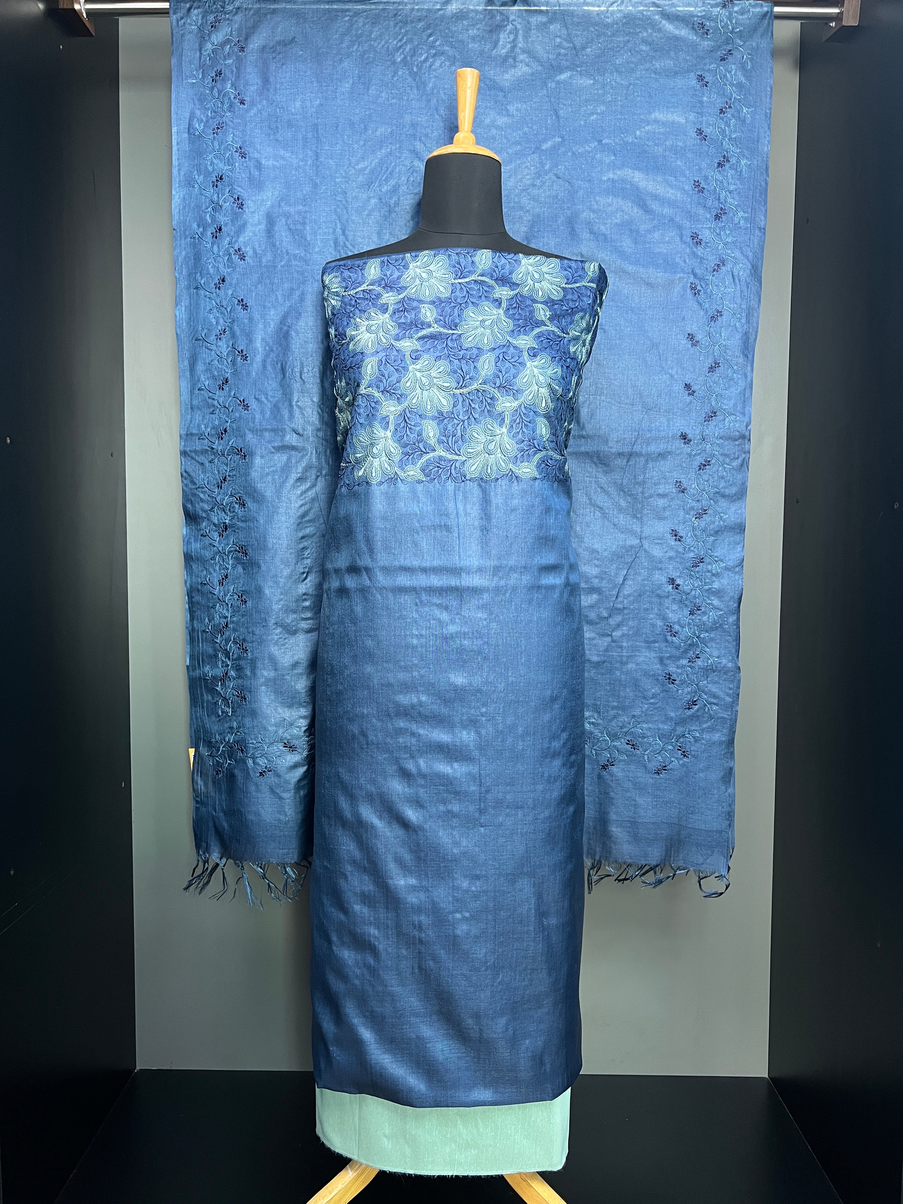 Machine Embroidery Detailed Soft Tussar Salwar Set | MNH562