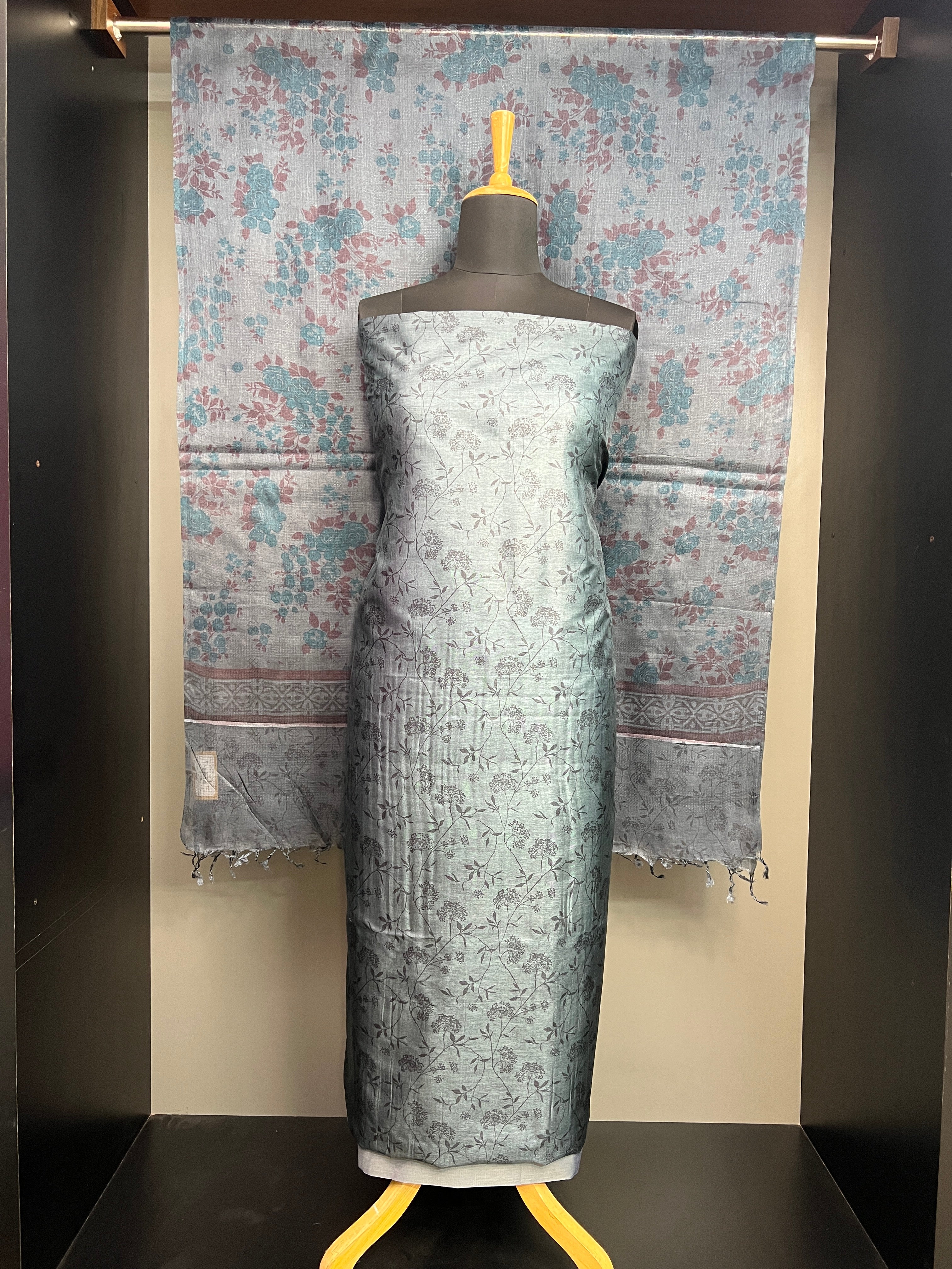 Floral Digital Print Detailed Tussar Salwar Set | MNH574