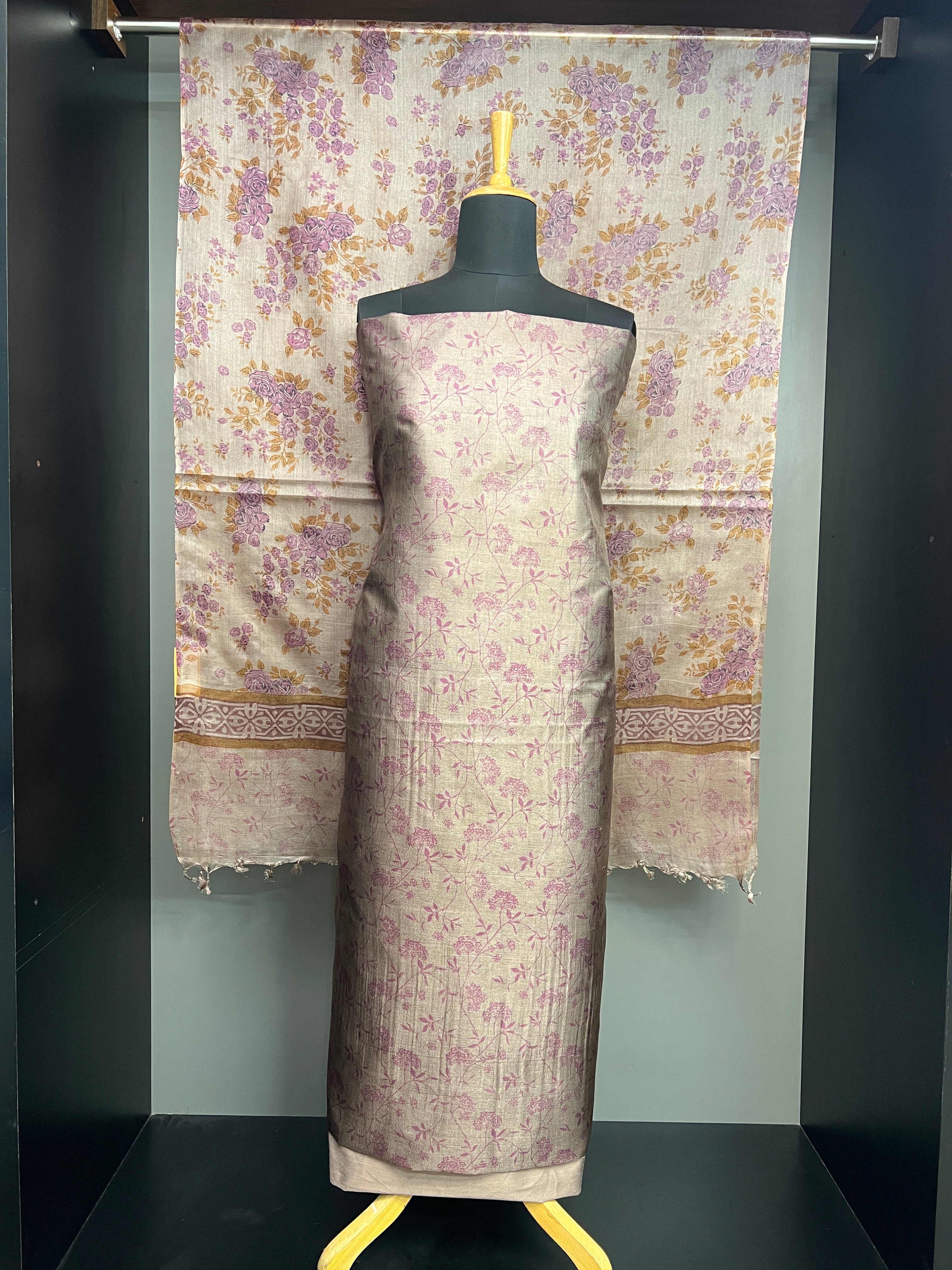 Floral Digital Print Detailed Tussar Salwar Set | MNH575