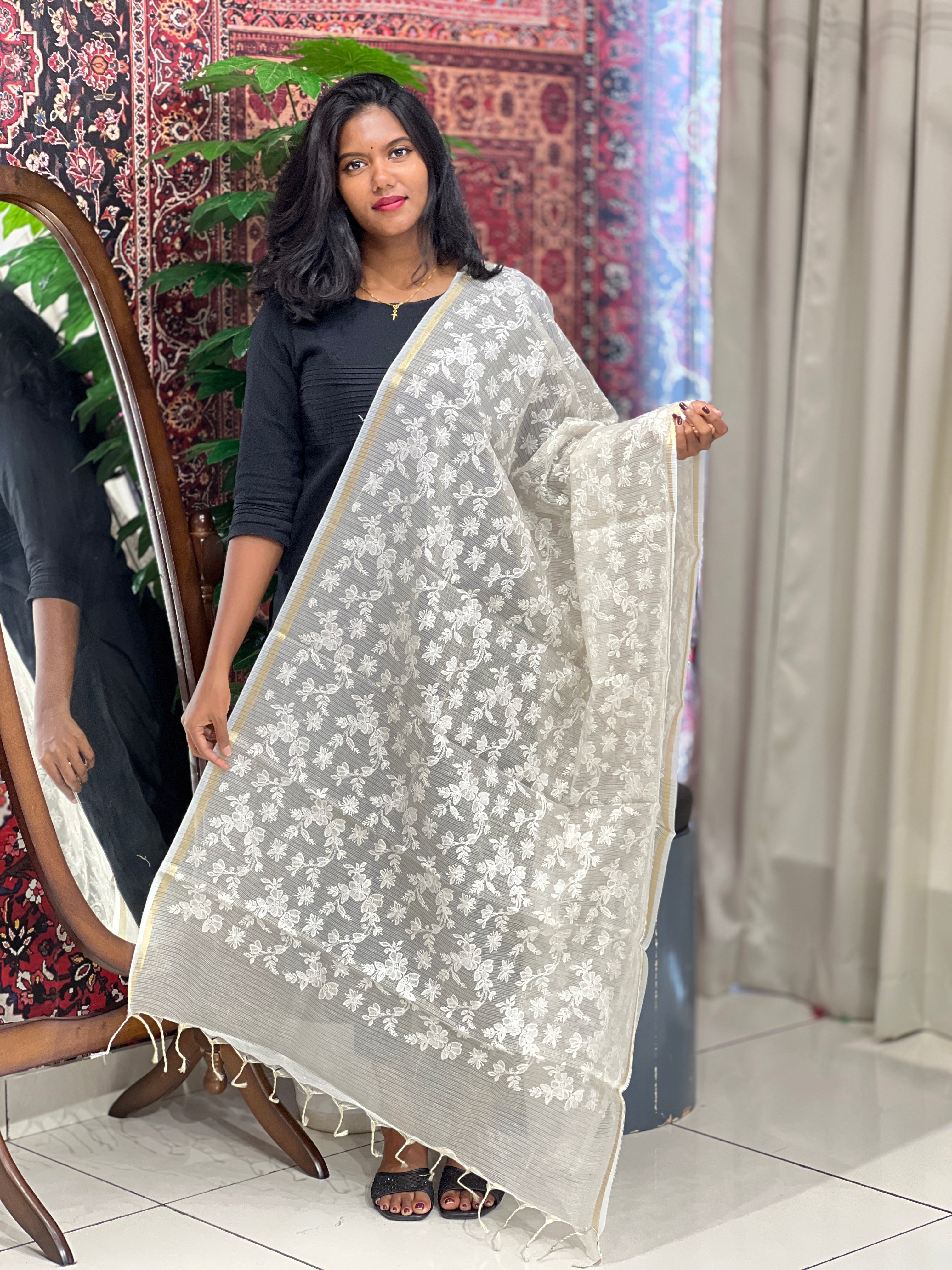 Floral Embroidery Detailed Kota Dupatta | MR233