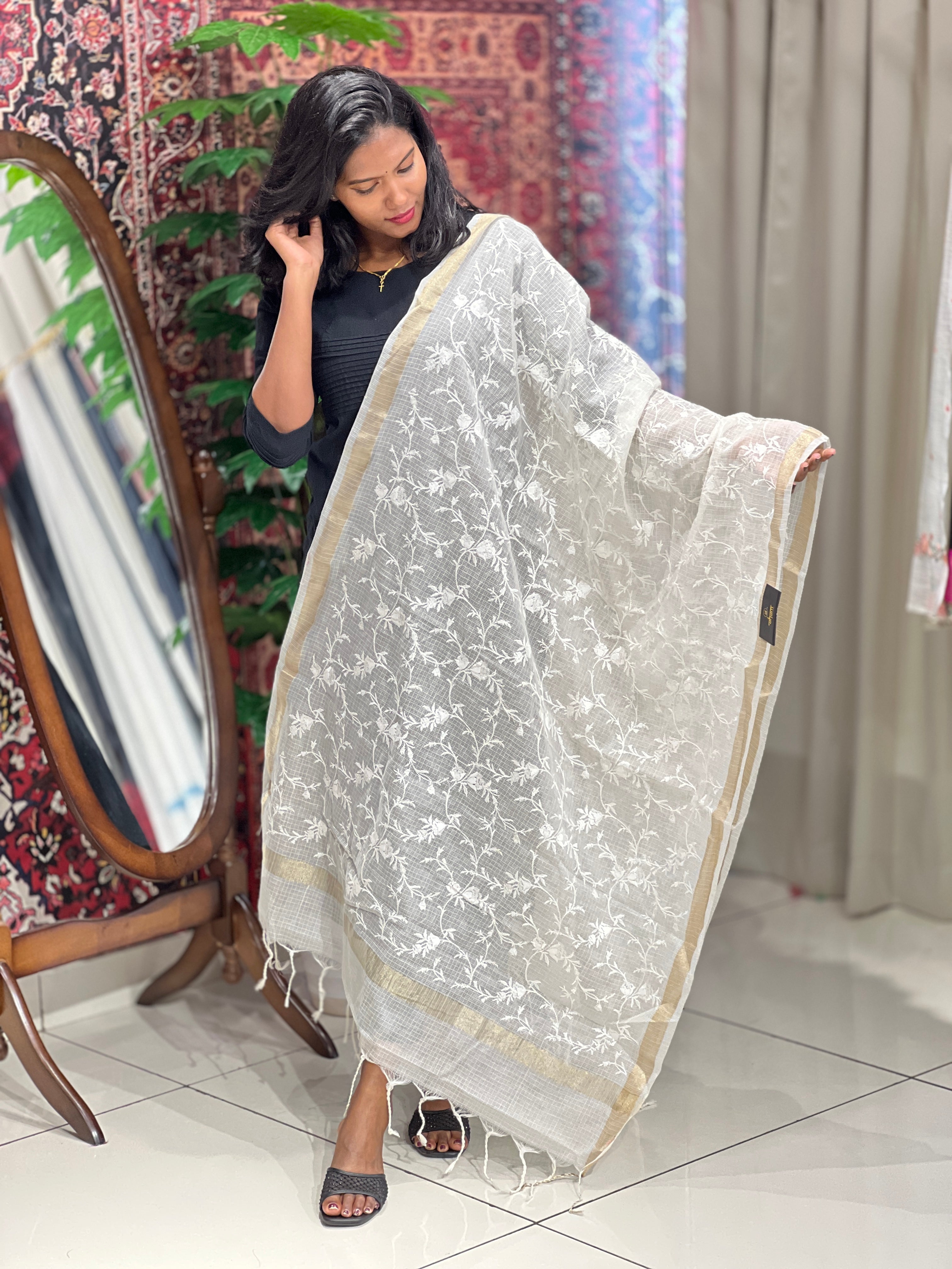 Floral Embroidery Detailed Kota Dupatta | MR234