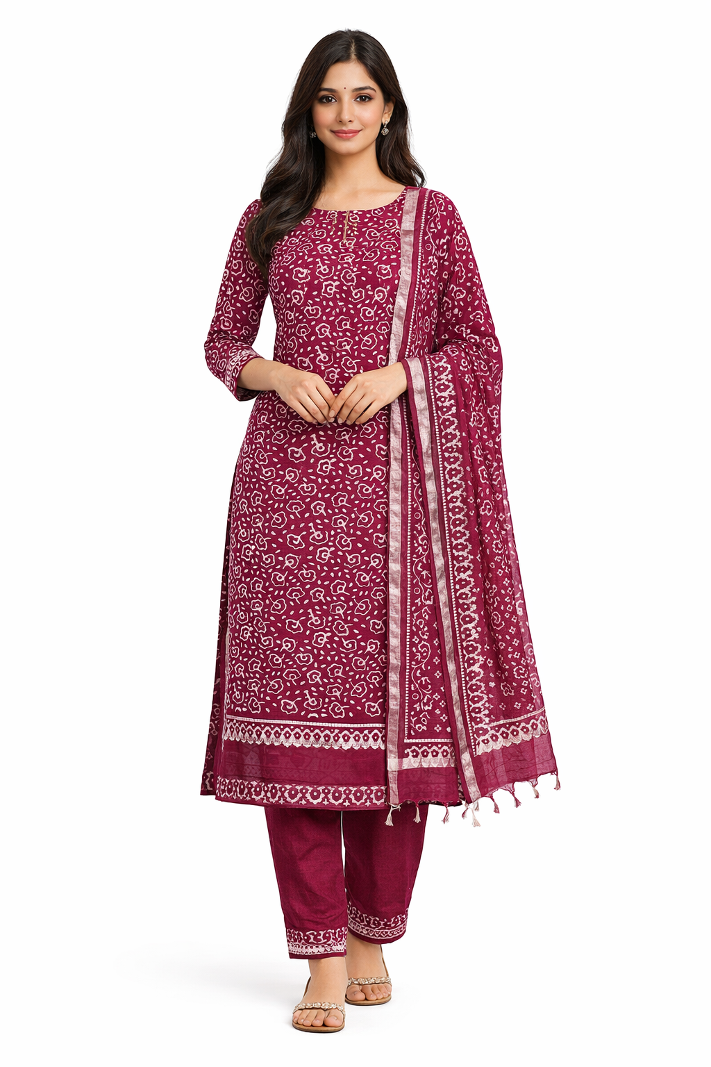 Block Printed Semi Linen Salwar Set | JHF112