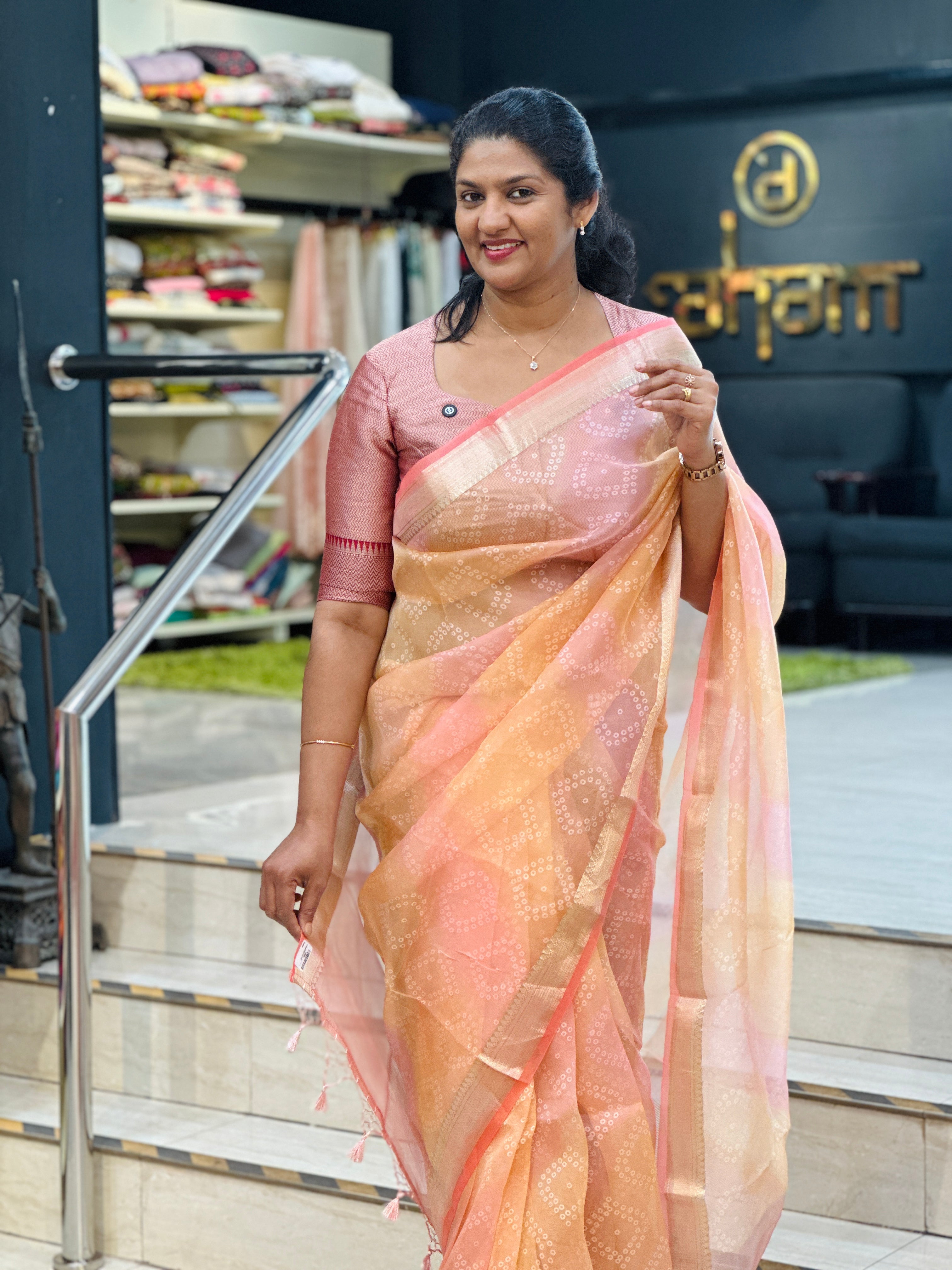 Banarasi Bordered Silk Organza Saree | MB132