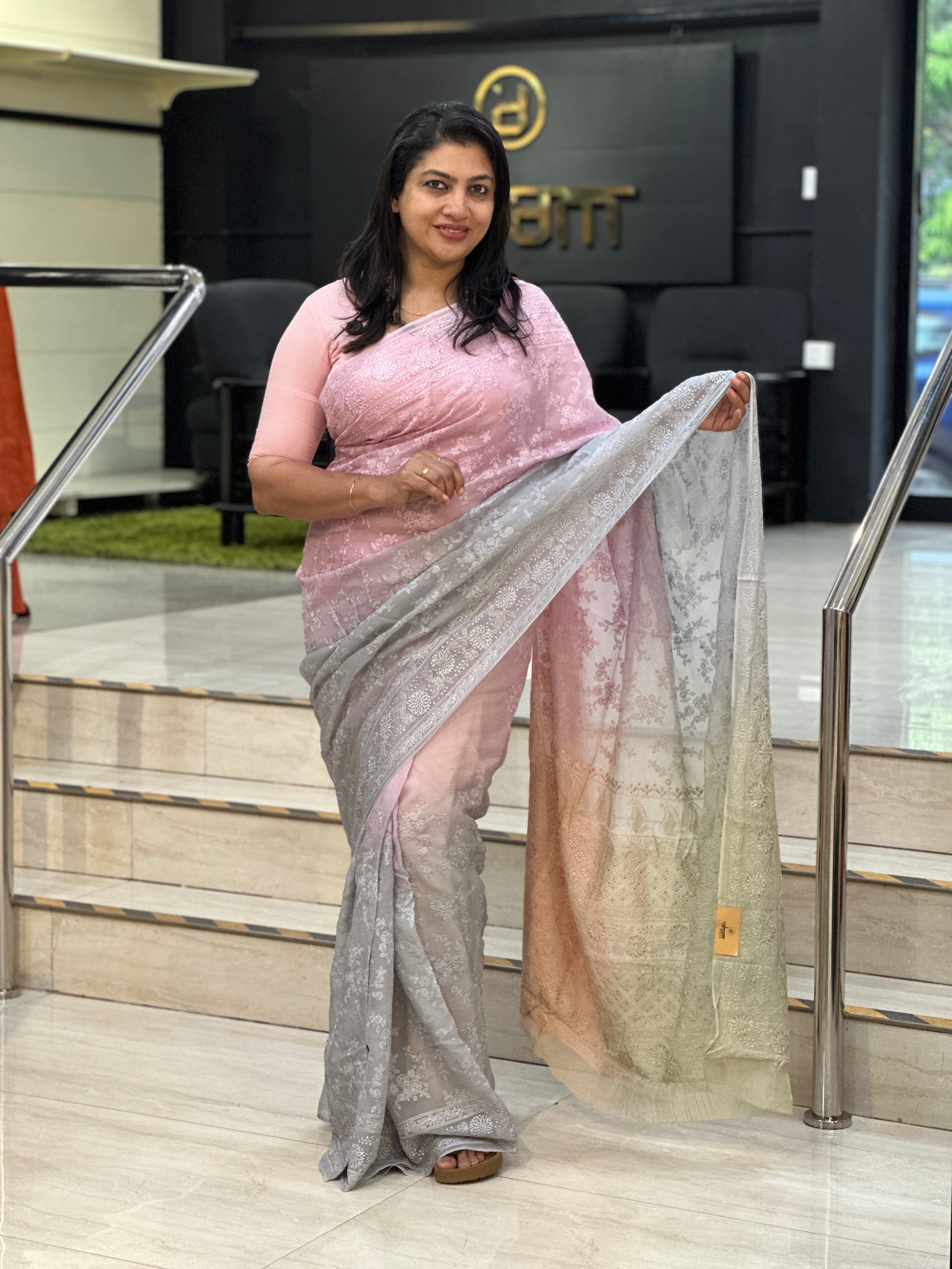 Lucknowi Inspired Embroidery Detailed Viscose Organza Saree | MM409