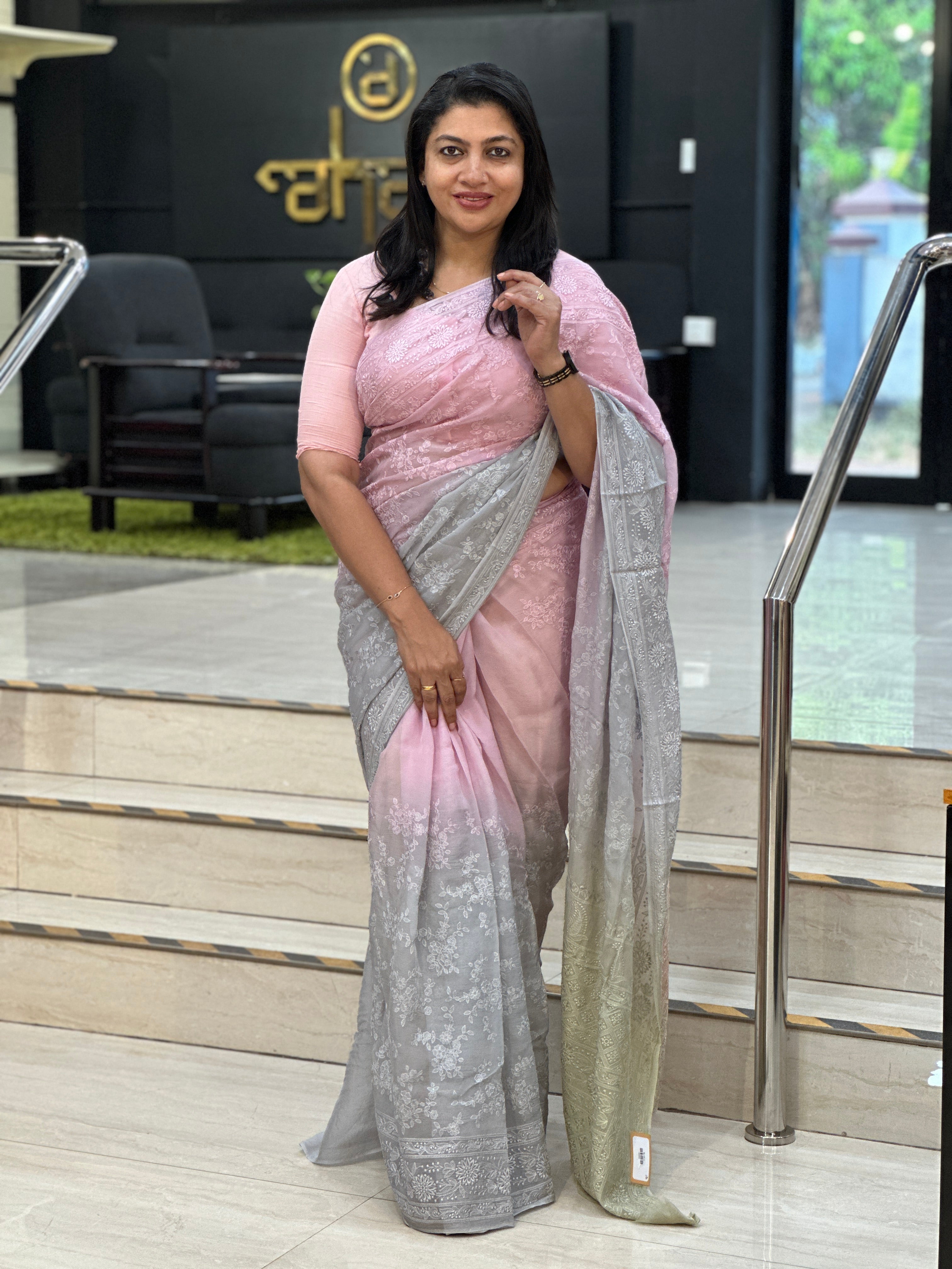 Lucknowi Inspired Embroidery Detailed Viscose Organza Saree | MM409