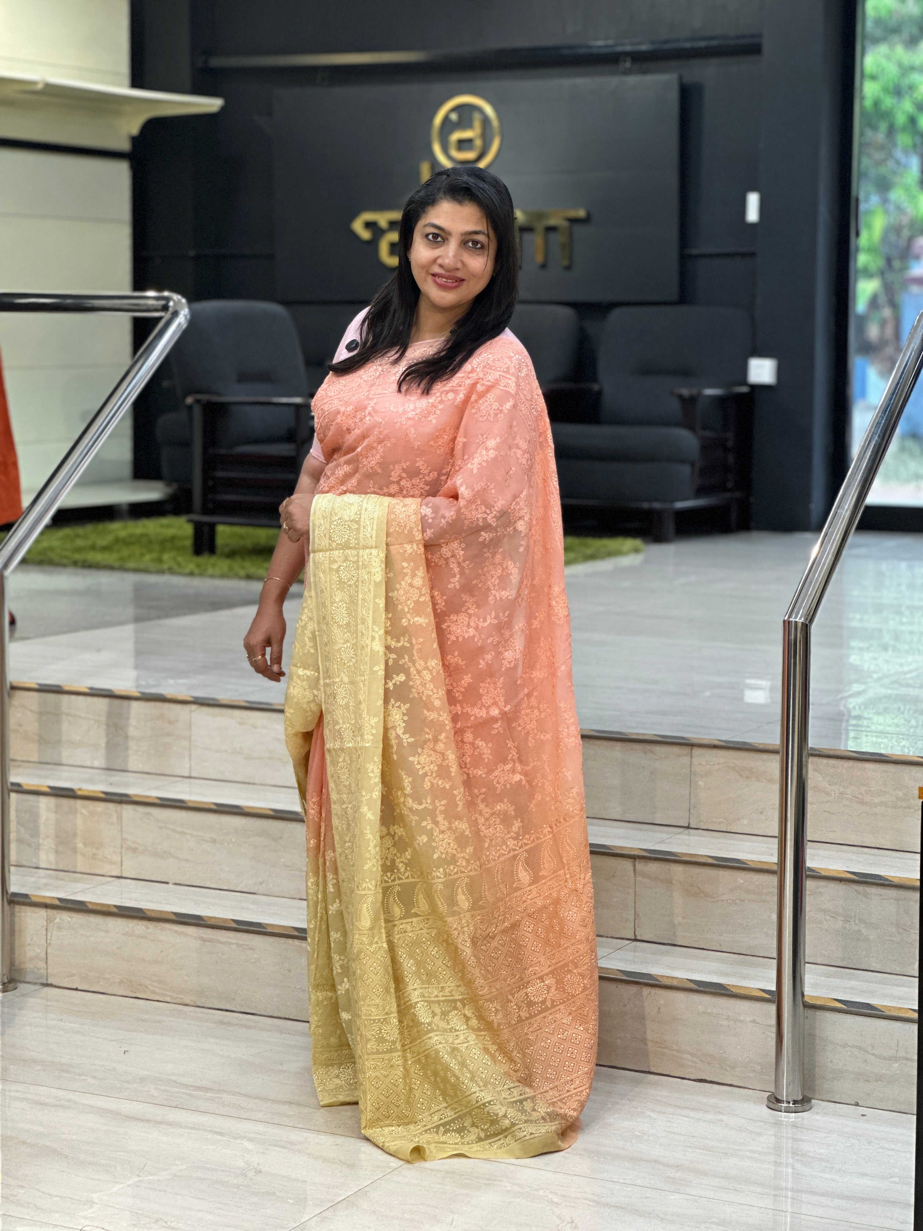 Lucknowi Inspired Embroidery Detailed Viscose Organza Saree | MM410