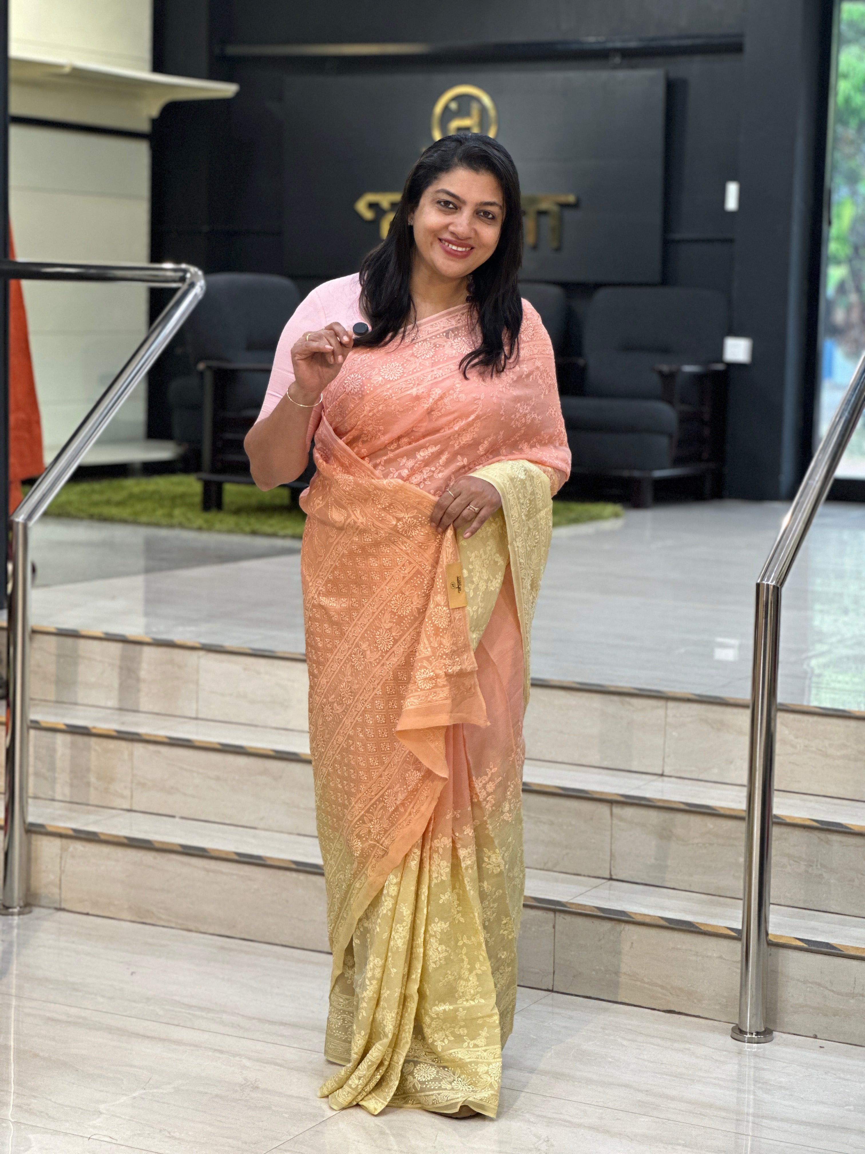 Lucknowi Inspired Embroidery Detailed Viscose Organza Saree | MM410