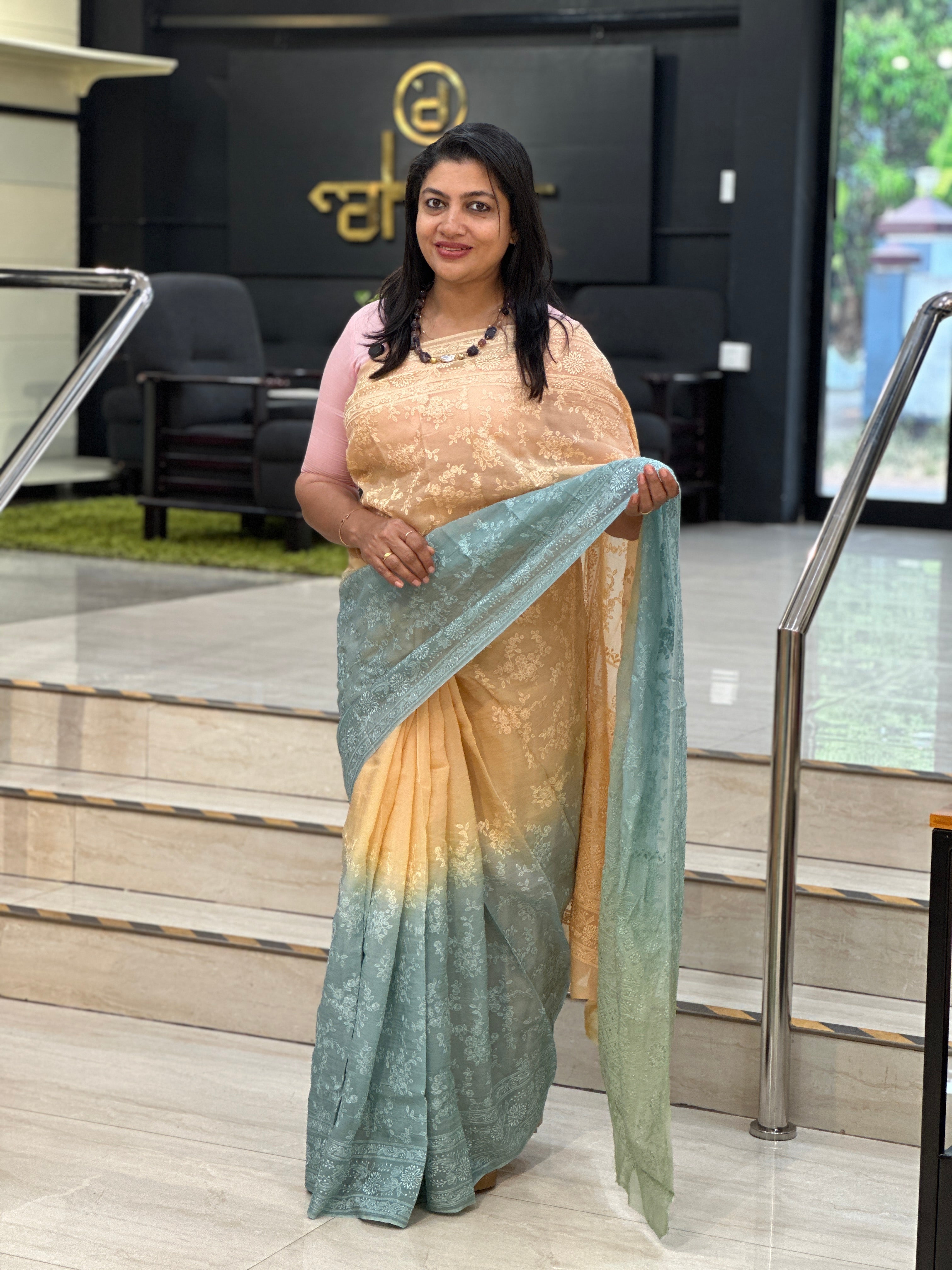 Lucknowi Inspired Embroidery Detailed Viscose Organza Saree | MM411