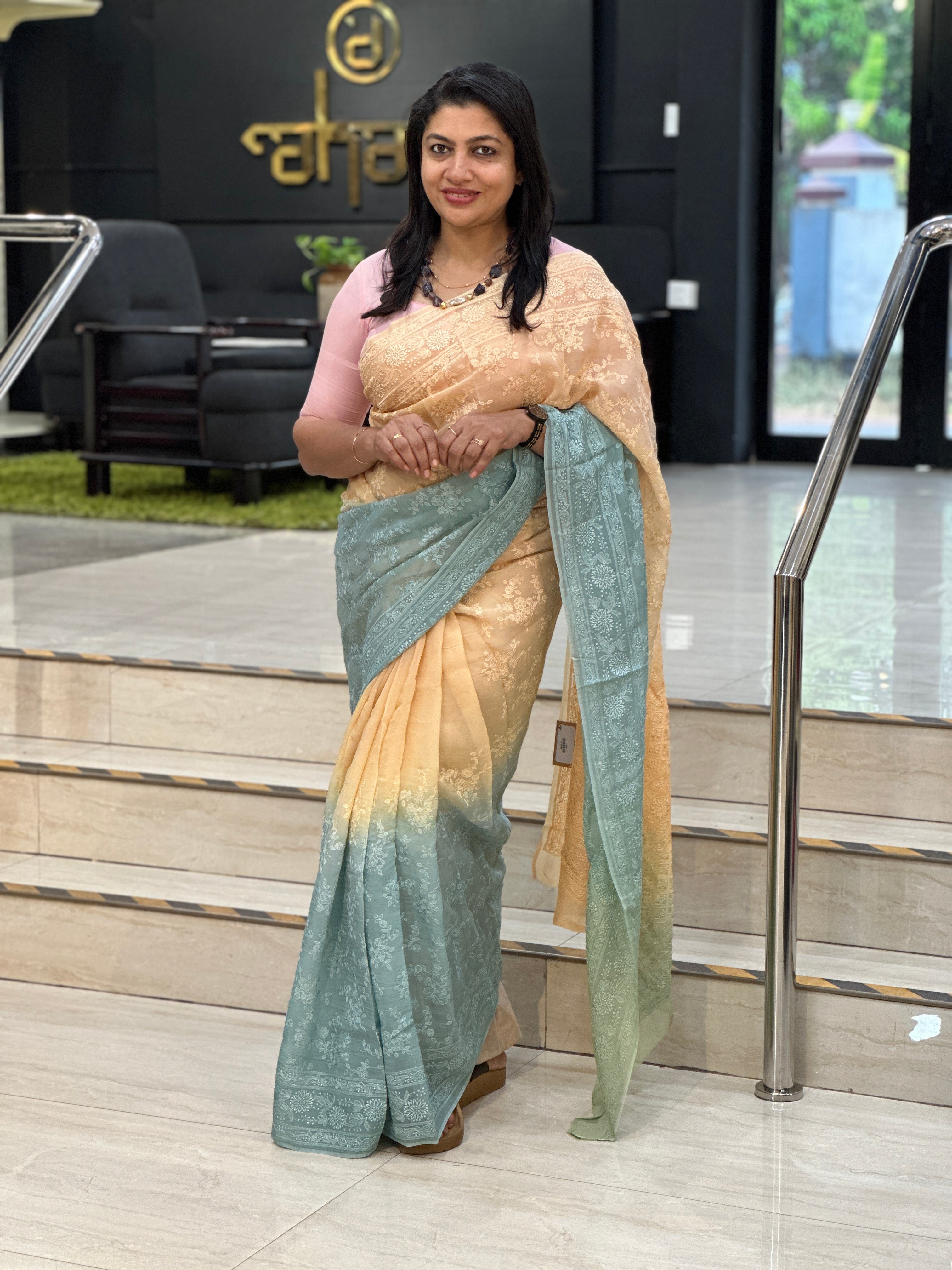 Lucknowi Inspired Embroidery Detailed Viscose Organza Saree | MM411