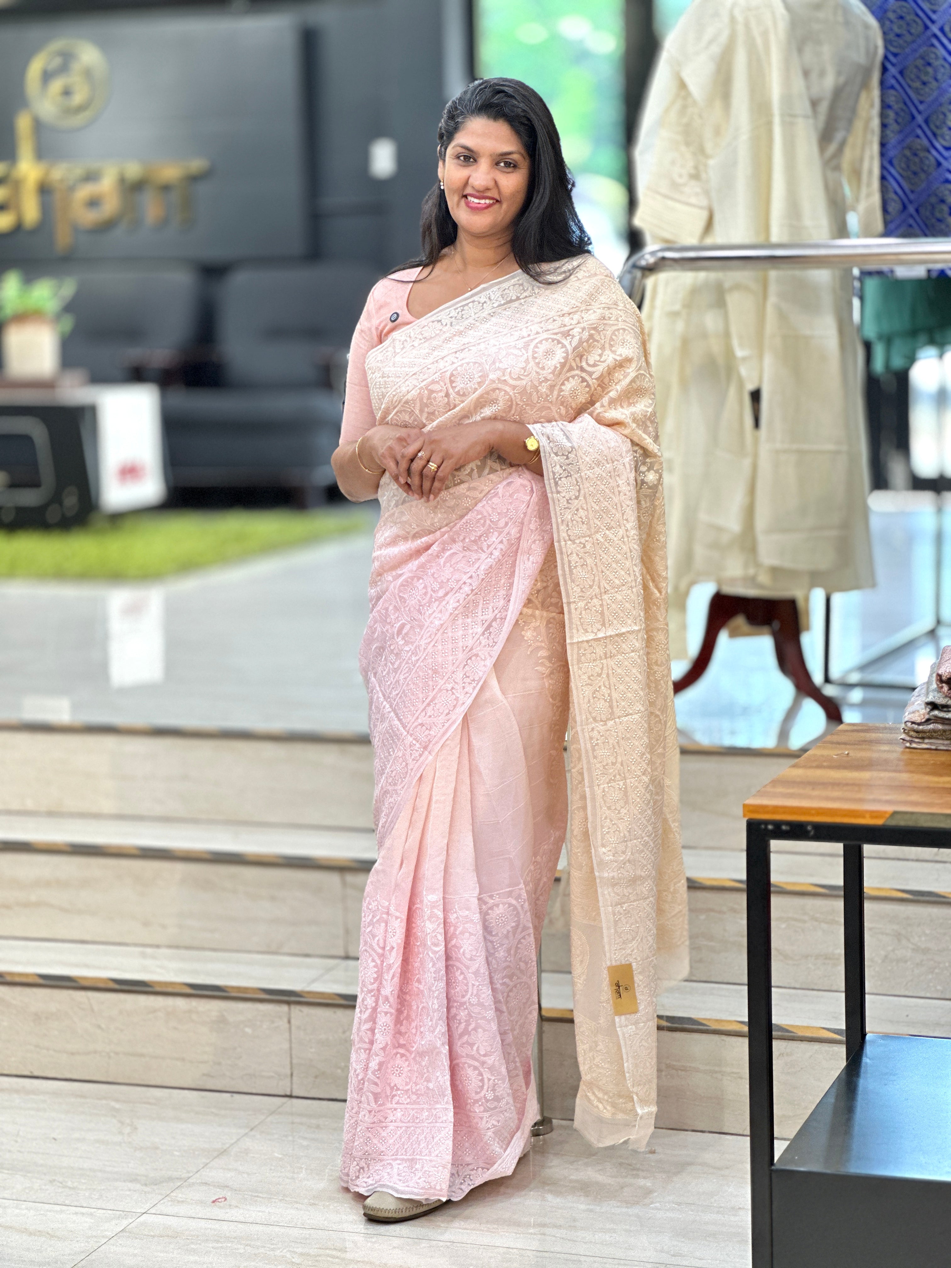 Lucknowi Embroidered Viscose Organza Saree | MM419