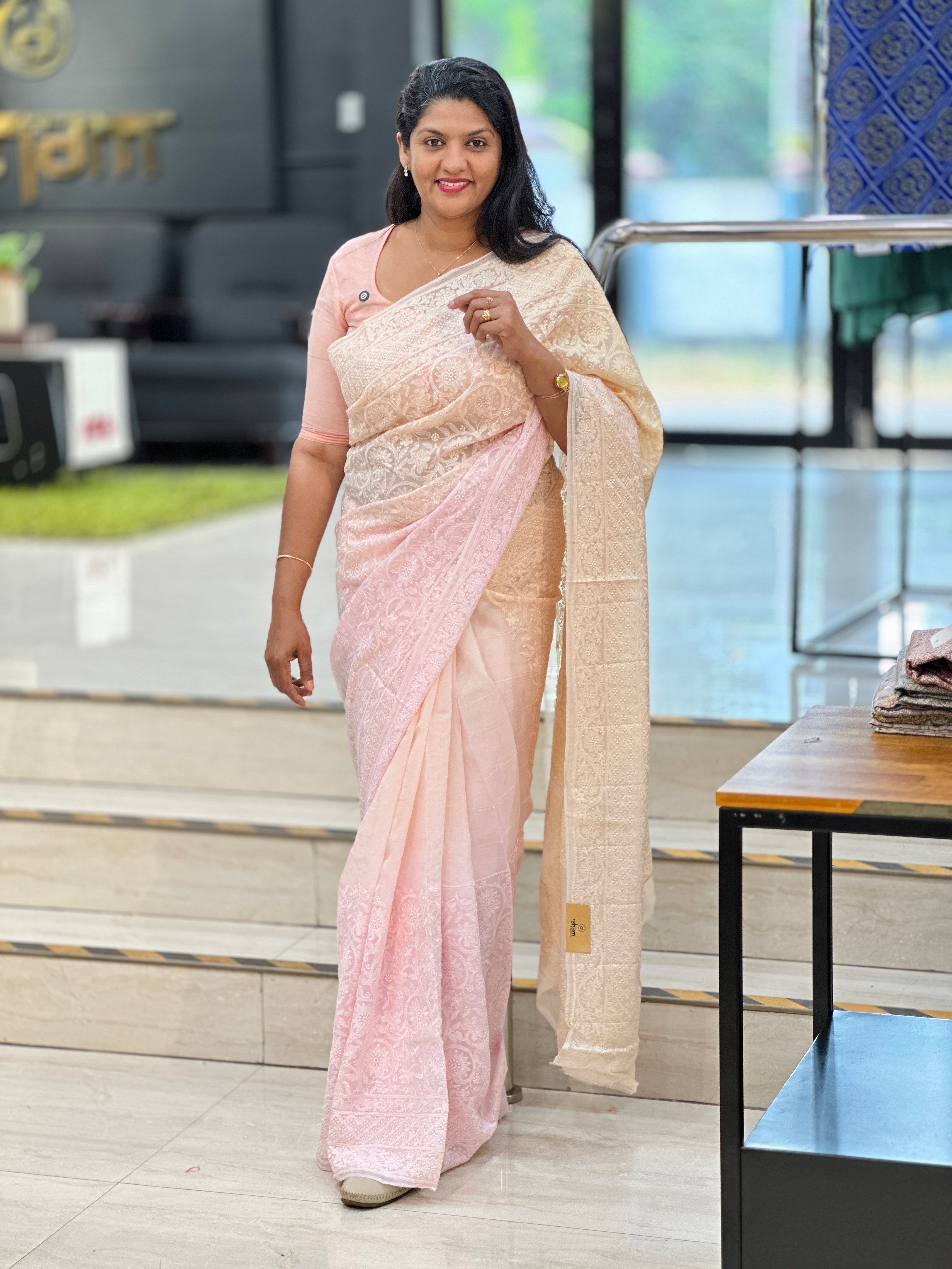 Lucknowi Embroidered Viscose Organza Saree | MM419