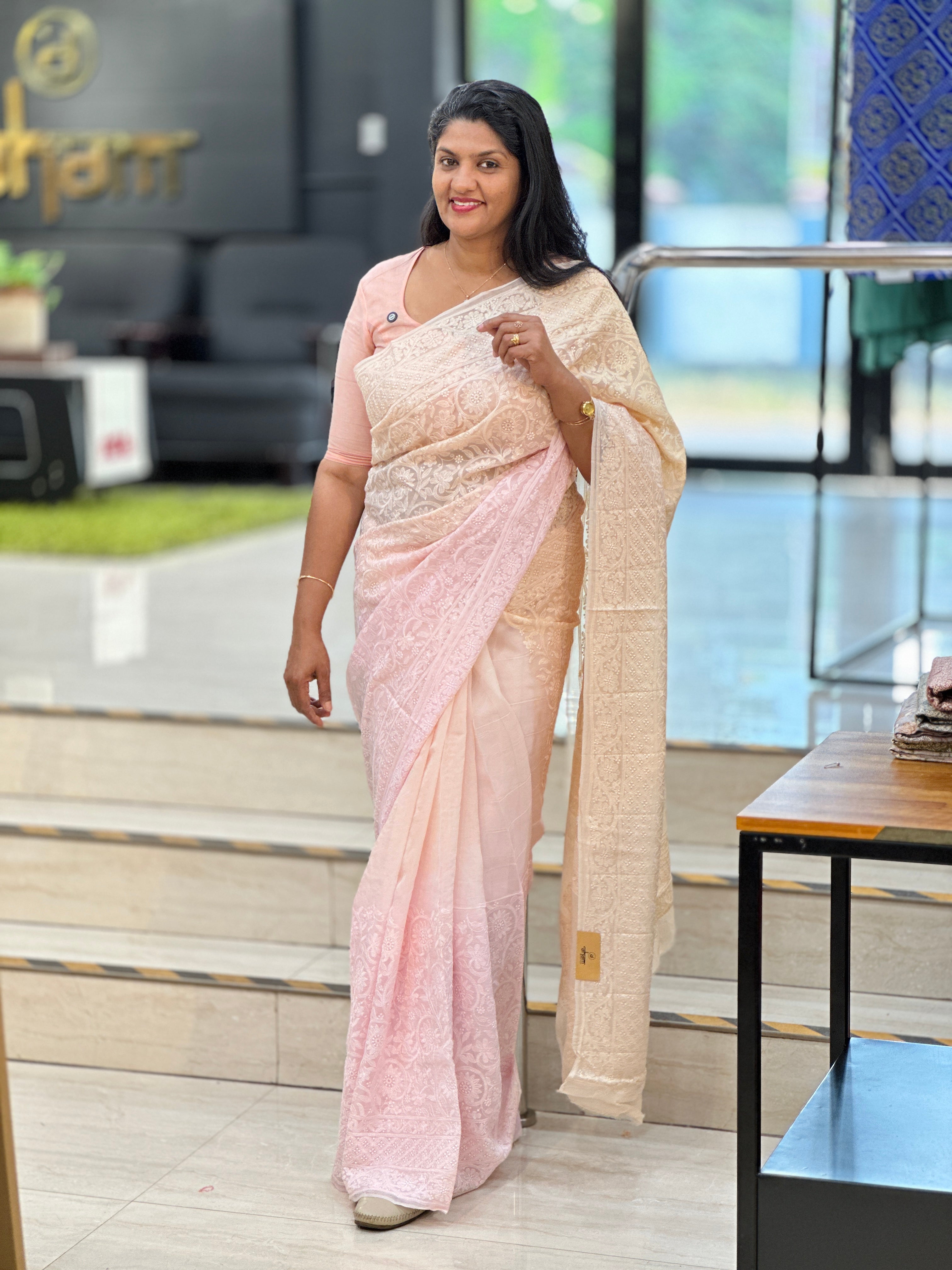 Lucknowi Embroidered Viscose Organza Saree | MM419