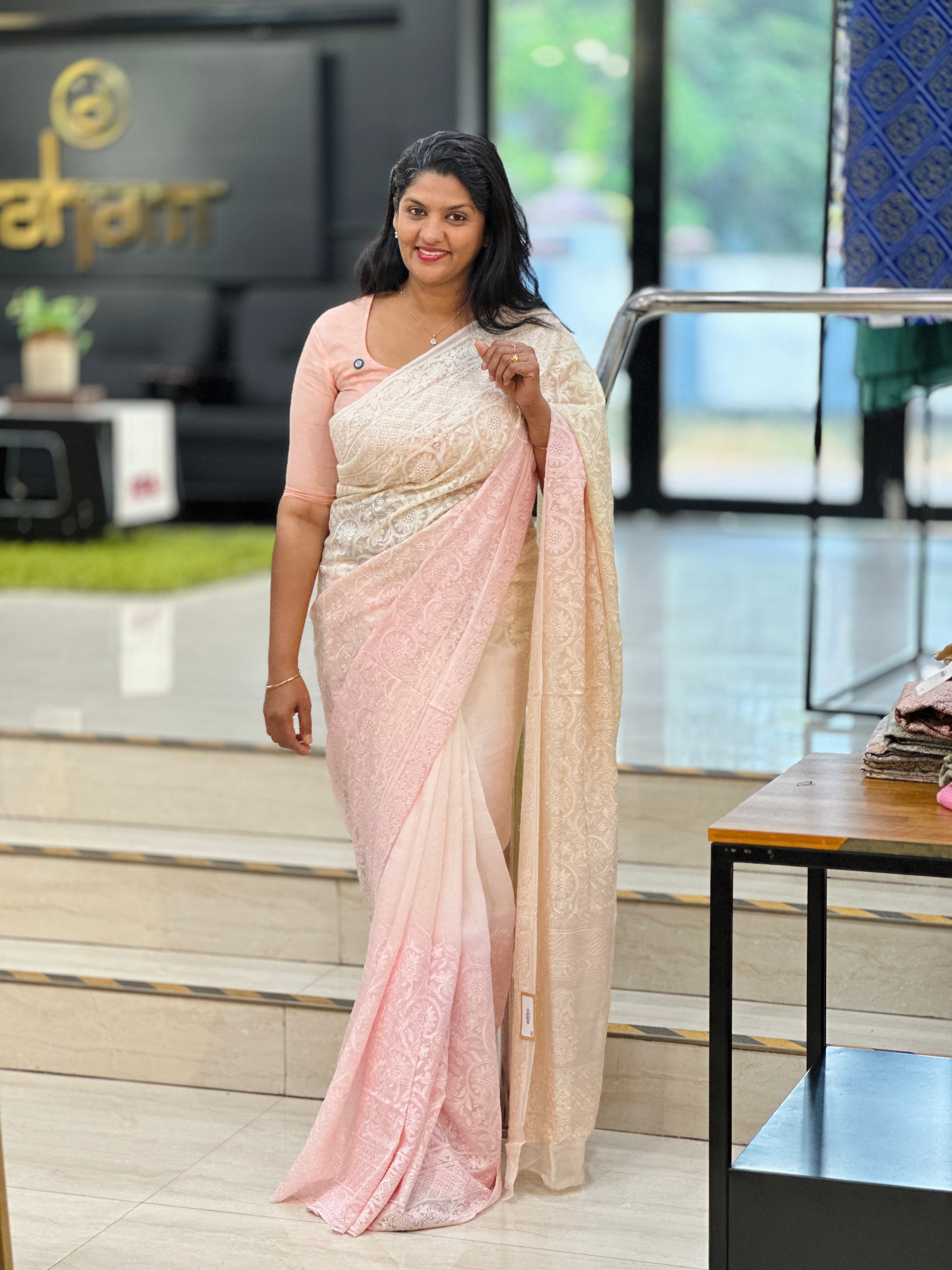 Lucknowi Embroidered Viscose Organza Saree | MM420