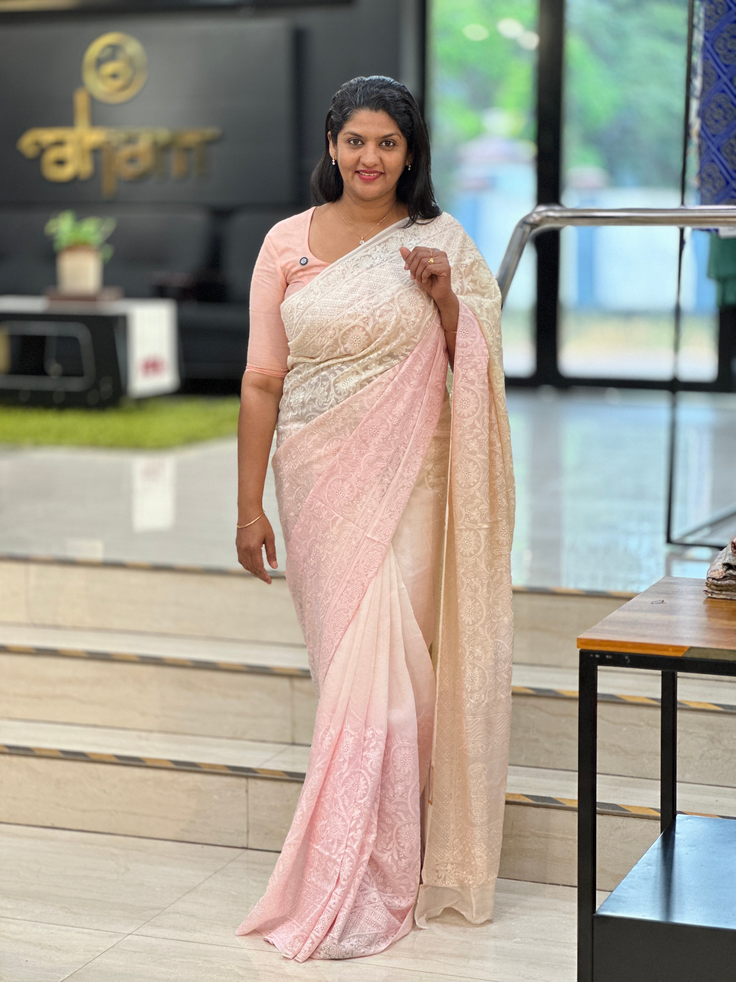 Lucknowi Embroidered Viscose Organza Saree | MM420