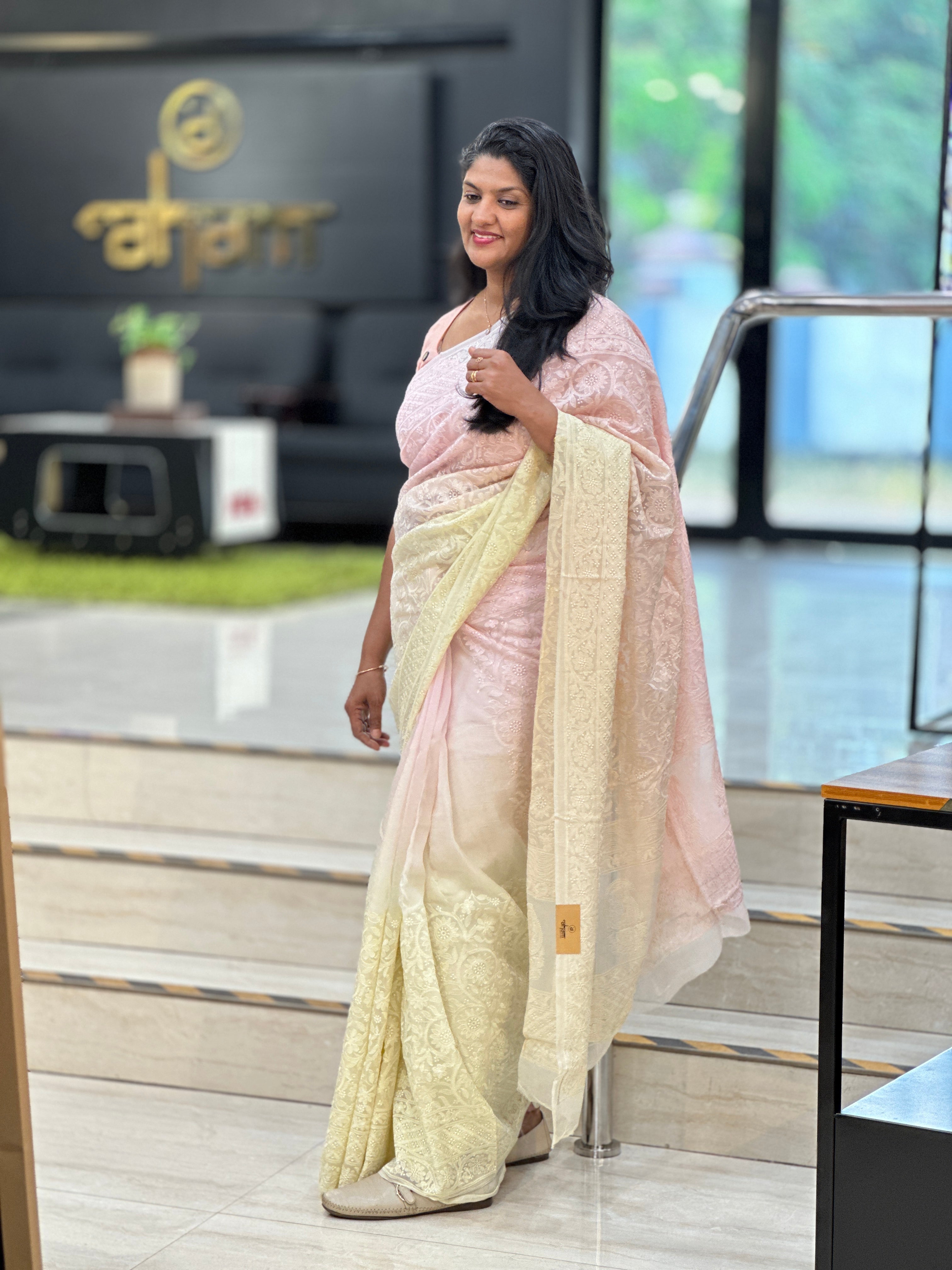 Lucknowi Embroidered Viscose Organza Saree | MM421