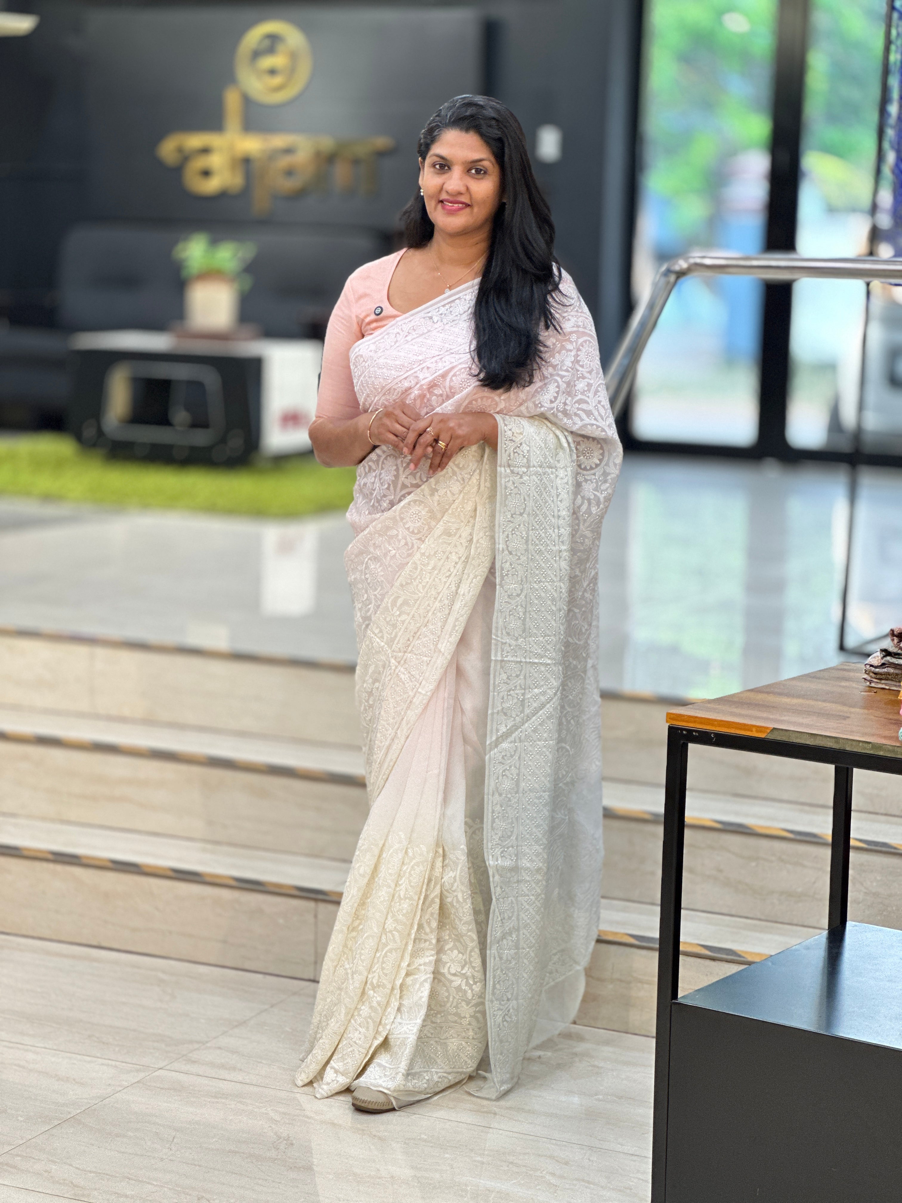 Lucknowi Embroidered Viscose Organza Saree | MM422