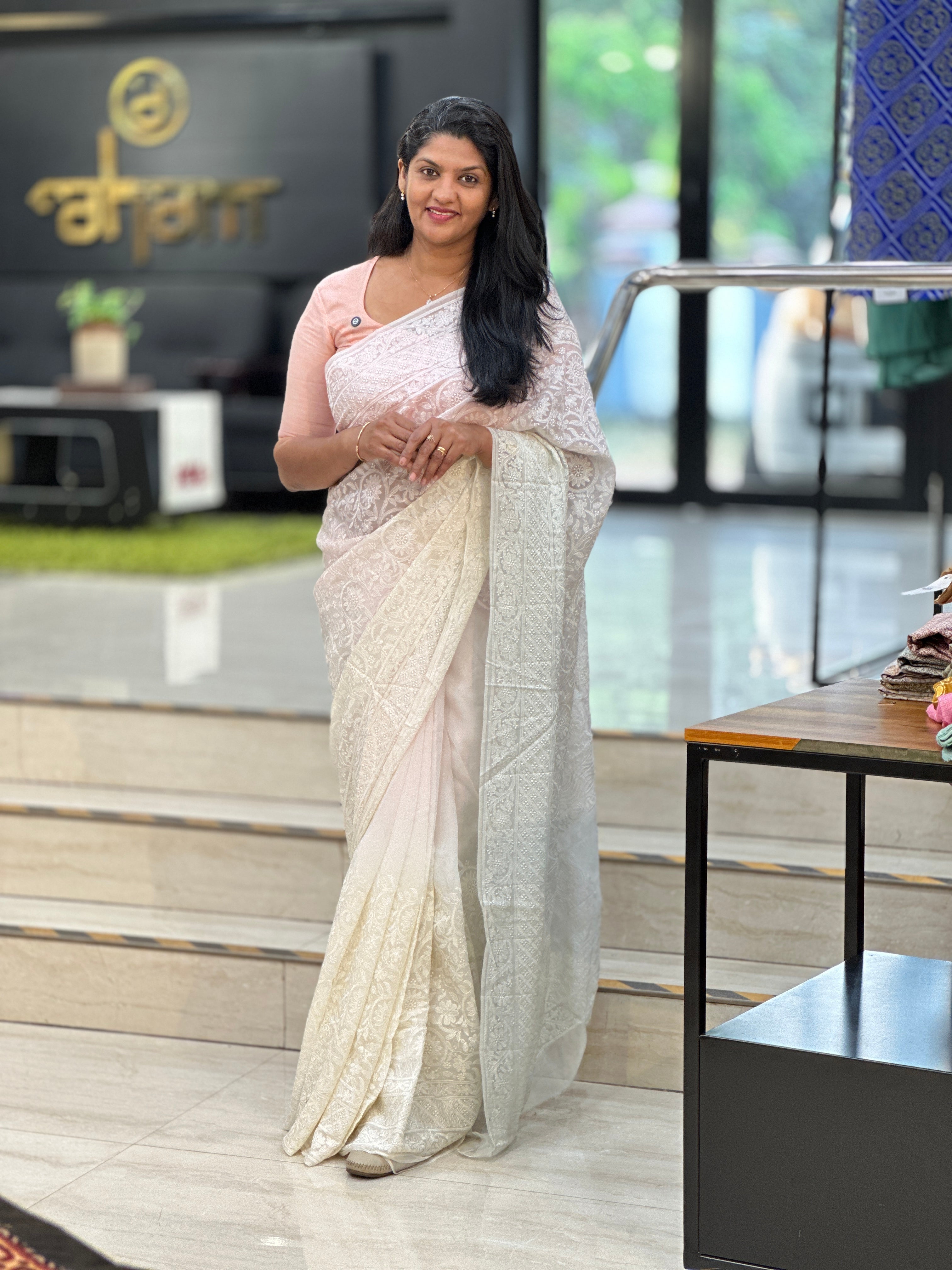 Lucknowi Embroidered Viscose Organza Saree | MM422
