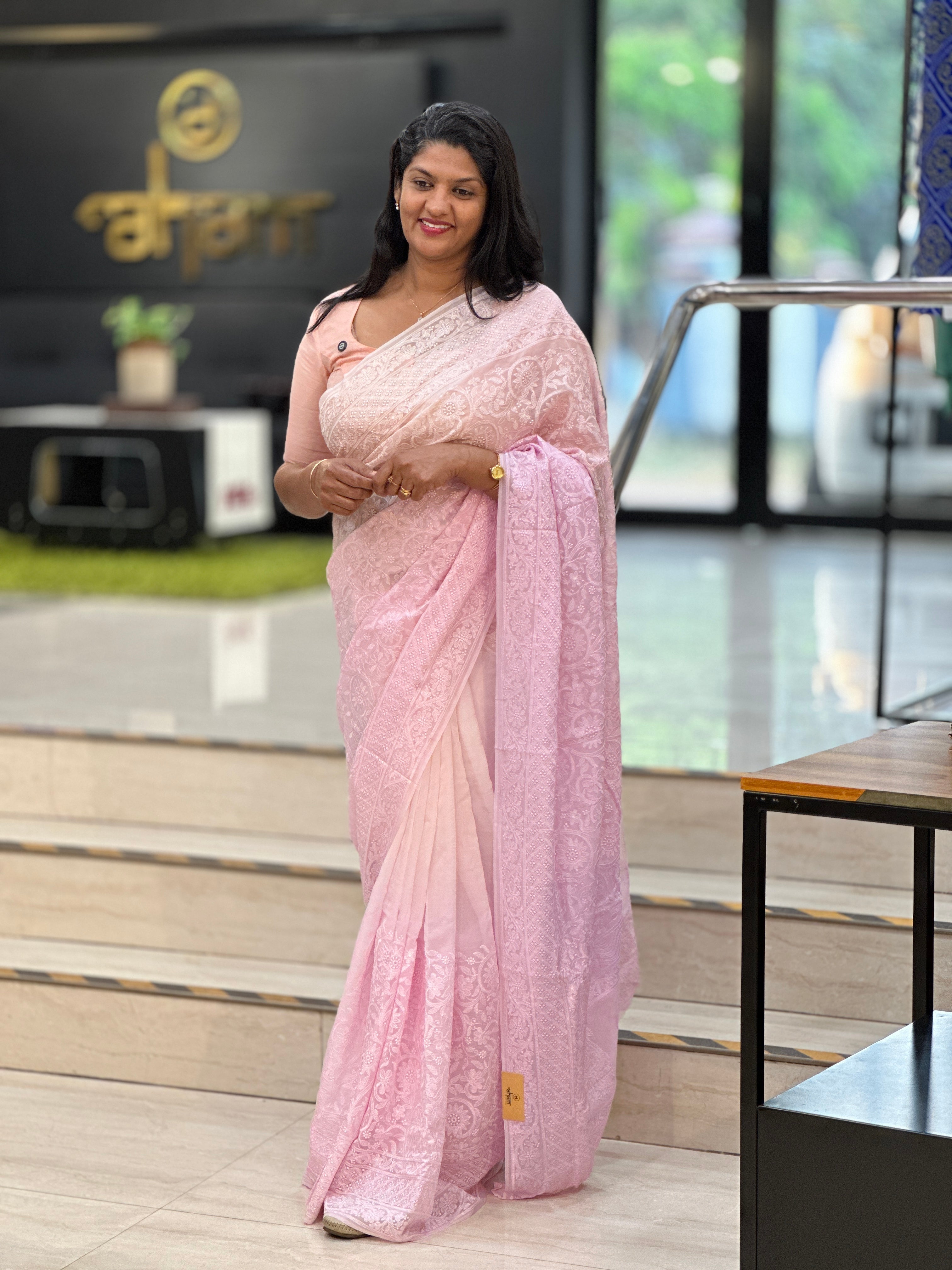 Lucknowi Embroidered Viscose Organza Saree | MM423