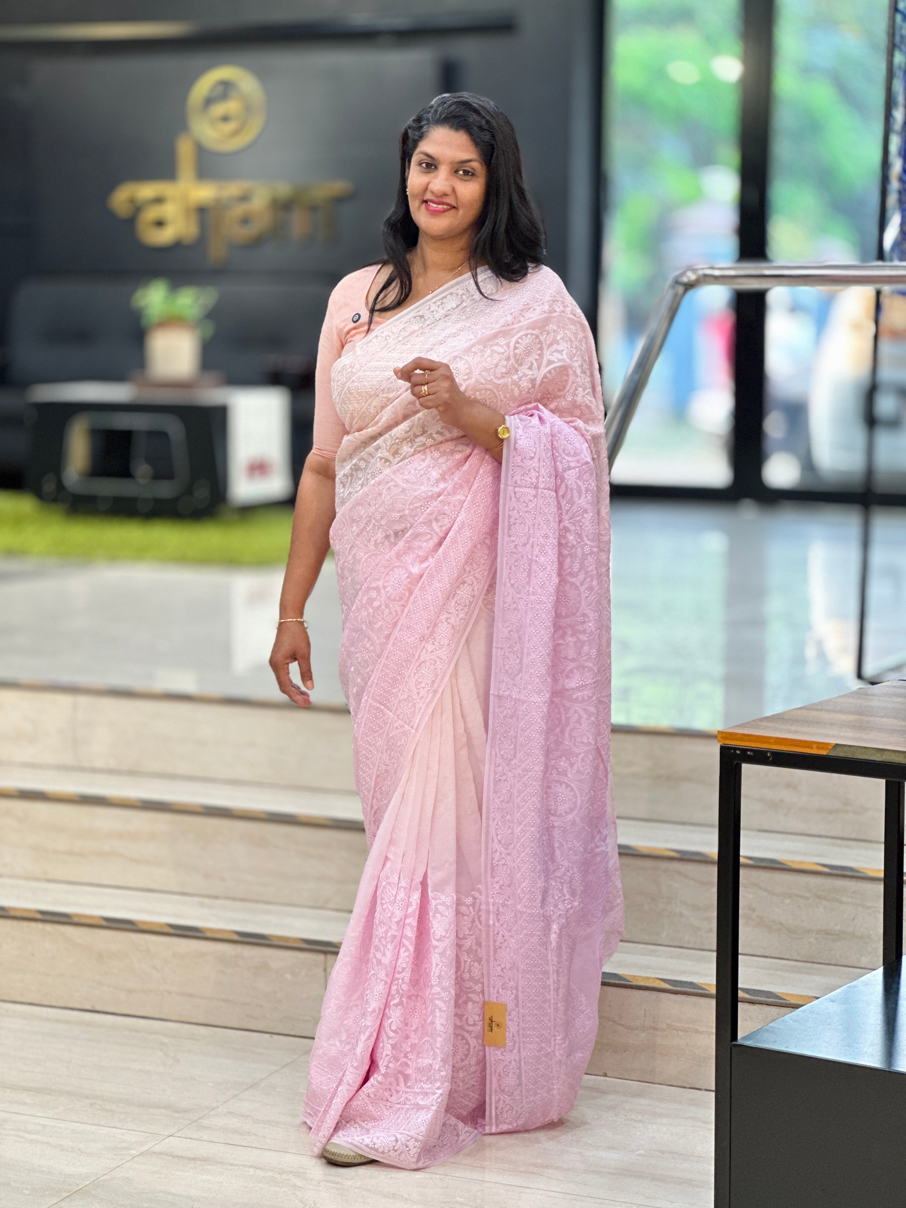 Lucknowi Embroidered Viscose Organza Saree | MM423