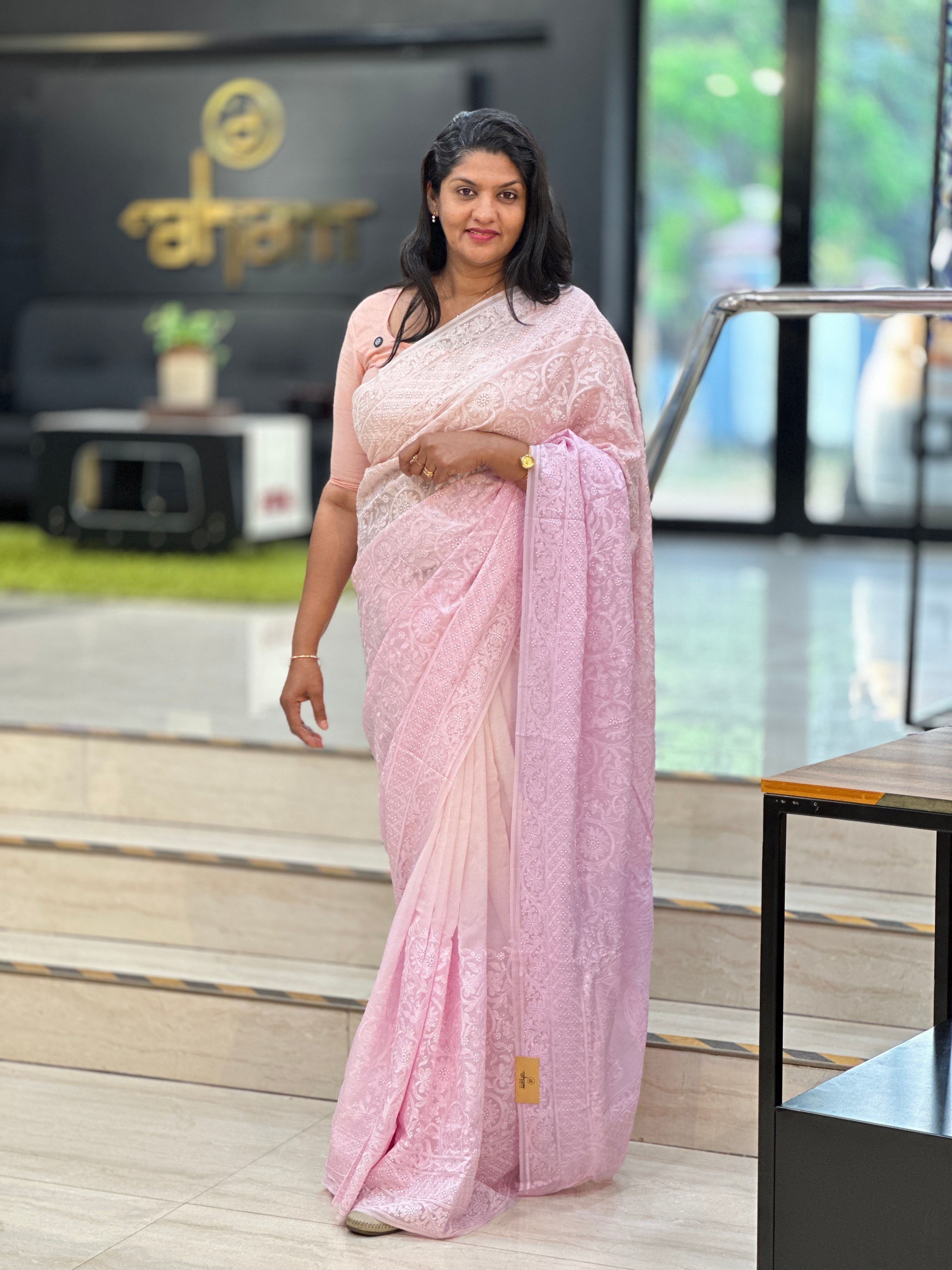 Lucknowi Embroidered Viscose Organza Saree | MM423