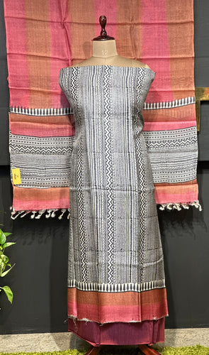 Block Print Detailed Pure Tussar Salwar Set | MNH519