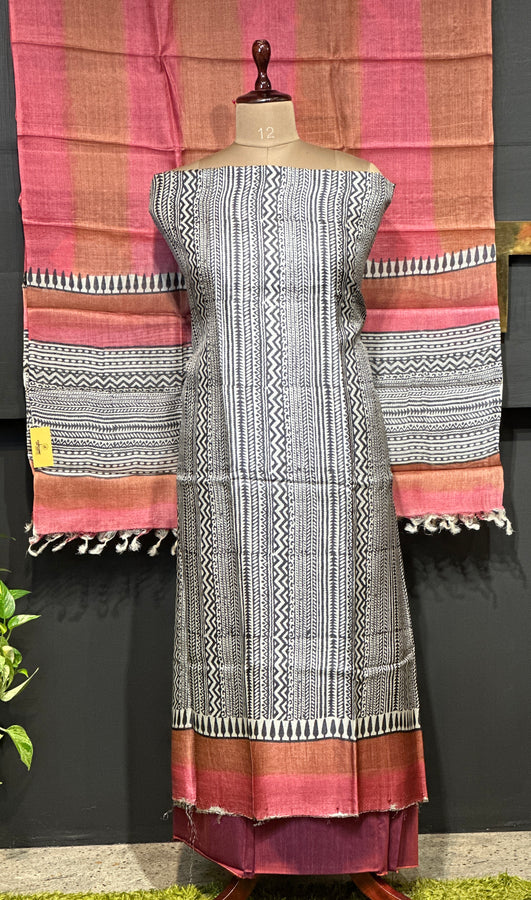 Block Print Detailed Pure Tussar Salwar Set | MNH519
