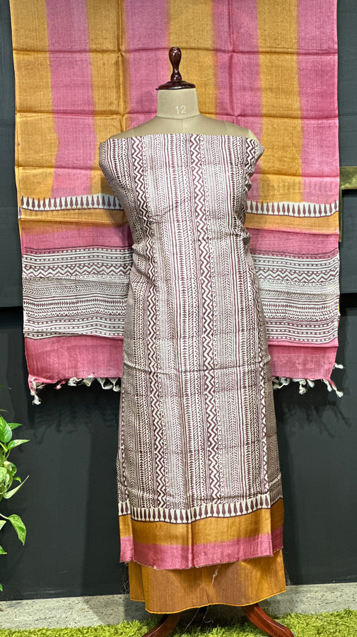 Block Print Detailed Pure Tussar Salwar Set | MNH521