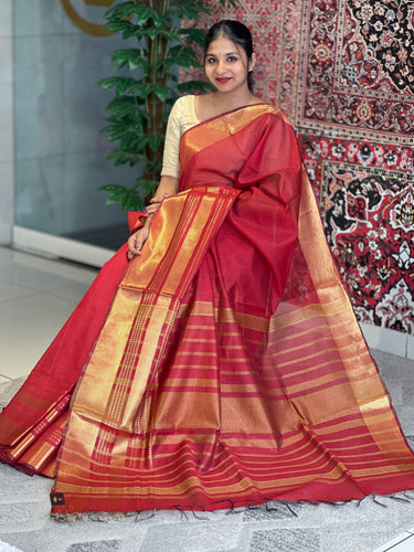 Golden Zari Detailed Bhagalpuri Linen Saree | NHH478
