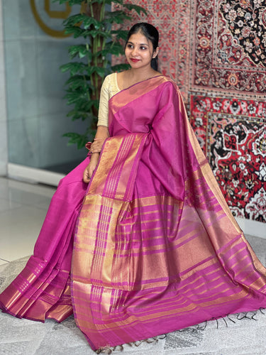 Golden Zari Detailed Bhagalpuri Linen Saree | NHH479