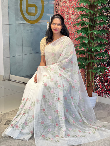 Floral Machine Embroidery Detailed Silky Kota Saree | NHH521