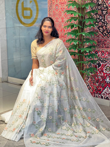 Floral Machine Embroidery Detailed Silky Kota Saree | NHH523