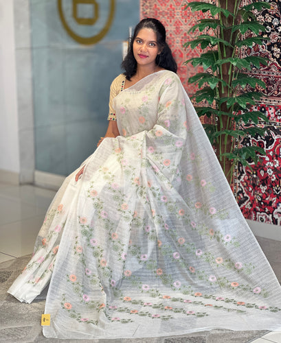 Floral Machine Embroidery Detailed Silky Kota Saree | NHH524